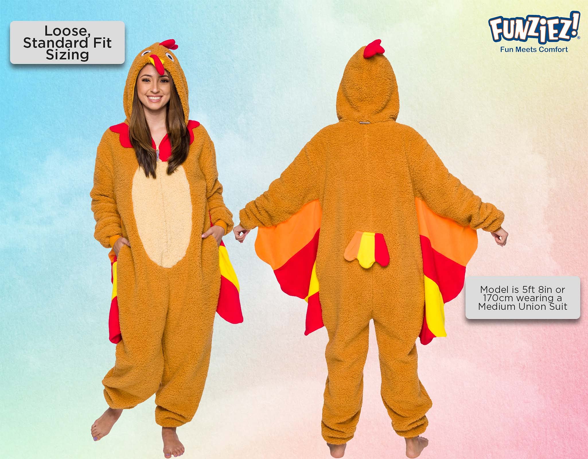 Funziez! Slim Fit Sherpa Adult Onesie - Animal Halloween Costume - Plush One Piece Cosplay Suit for Women and Men
