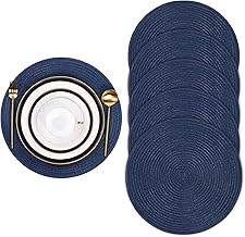Pauwer Lot de 6 sets de table ronds tissés - Isolation thermique - Antidérapants - Lavables - Pour cuisine, salle à manger, hôtel, fête de mariage, vacances - Bleu marine