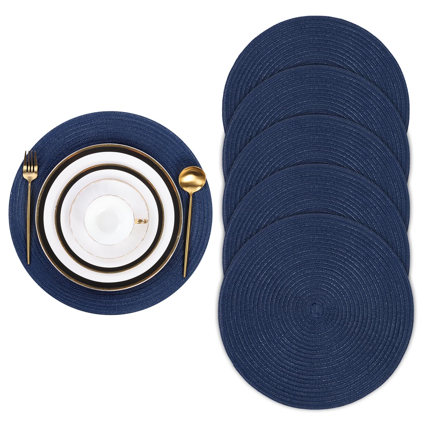 IVAILEX ronde gevlochten placemats set voor eettafel, waterhyacint placemats, grote handgemaakte geweven placemats Hittebestendige antislip wasbare tafelmatten, 6 PACK (13,8 duim