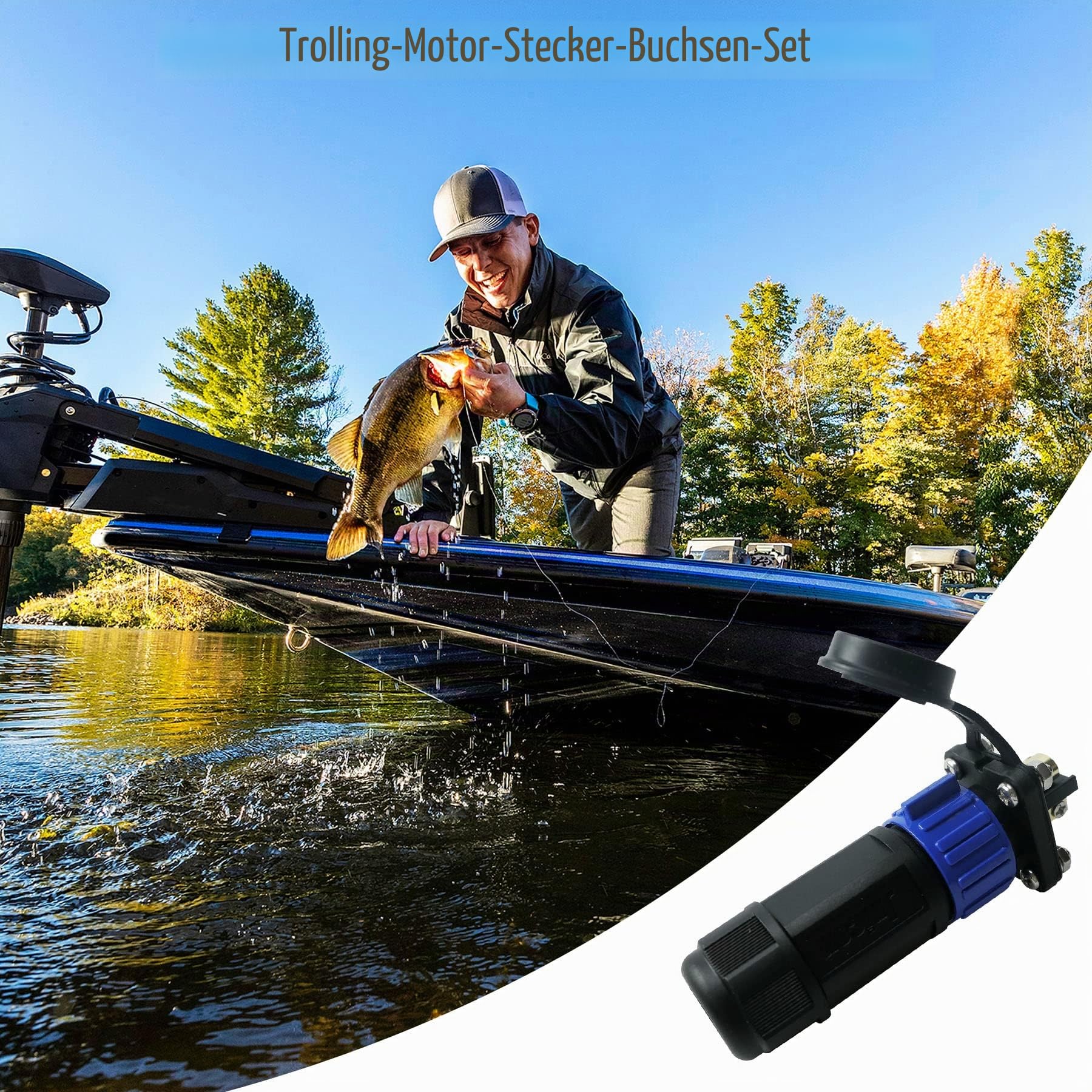 Trolling Motor Stecker Buchse Set, Marine Boot DC Power Connector 12/24/36/48 Volt Wasserdicht für Trolling Motor/Down Rigger/Angelrolle