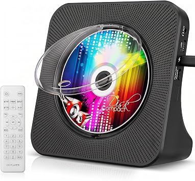 Portable CD Player with Bluetooth, Gueray Desktop CD Players for Home Bulit-in Double HiFi Speakers AUX&Headphone Jack FM Radio Boombox with Remote Control, USB Port, LCD DisplayBlack