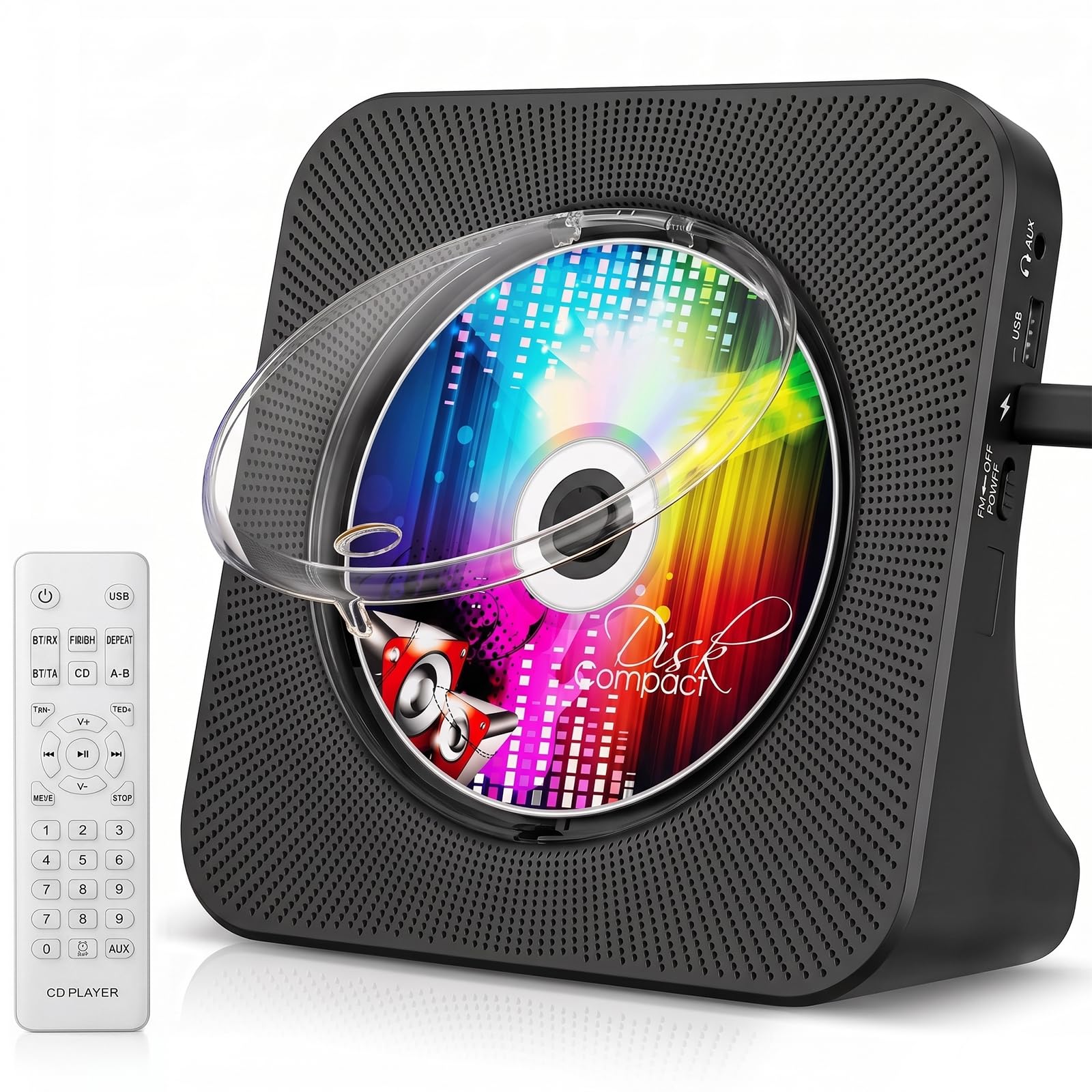 Portable CD Player, Bluetooth CD Kpop Player for Desktop with HiFi Sound Speaker, Cute FM Radio CD Music Player for Home with Remote Control, Dust Cover, LED Screen, Support AUX/USB, Headphone Jack-image-40