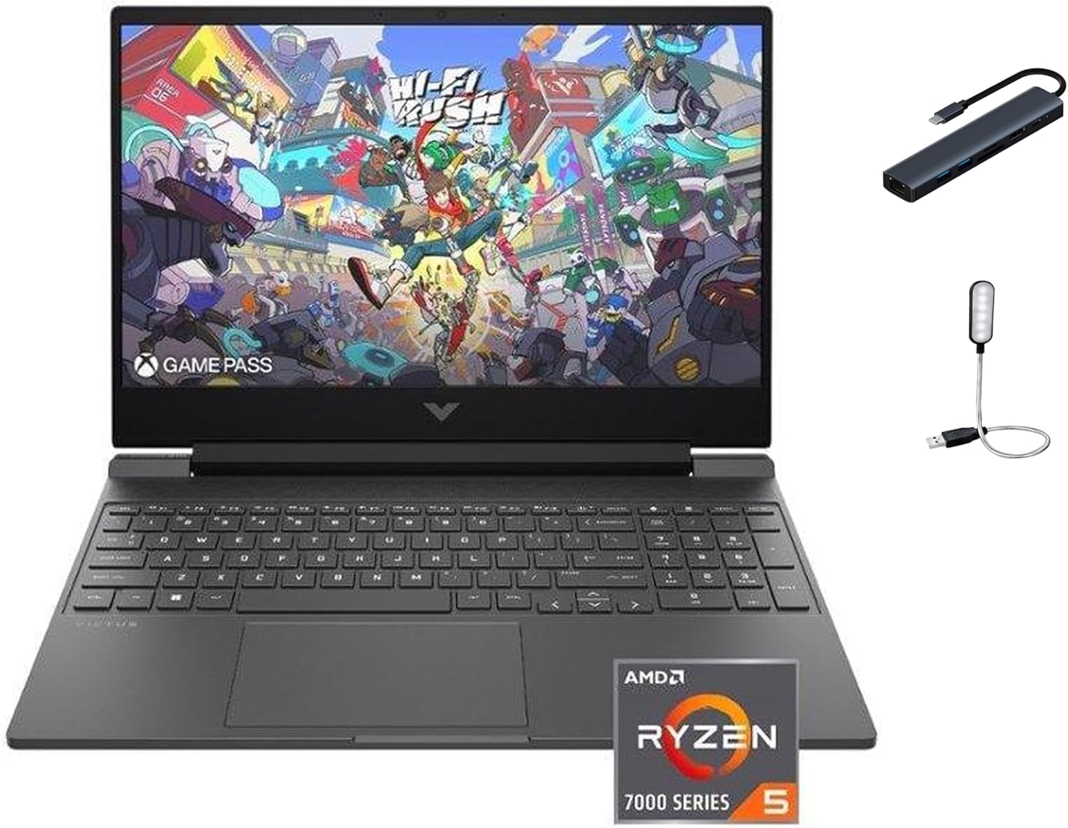 HP 15.6 inch FHD Victus Gaming Laptop, AMD Ryzen 5 7535HS, 32GB DDR5 RAM, 1TB SSD, AMD Radeon RX 6550M Graphics, Windows 11 Home, Backlit Keyboard, Mica Silver with Accessories HP 15.6 inch FHD Victus Gaming Laptop, AMD Ryzen 5 7535HS, 32GB DDR5 RAM, 1TB SSD, AMD Radeon RX 6550M Graphics, Windows 11 Home, Backlit Keyboard, Mica Silver with Accessories