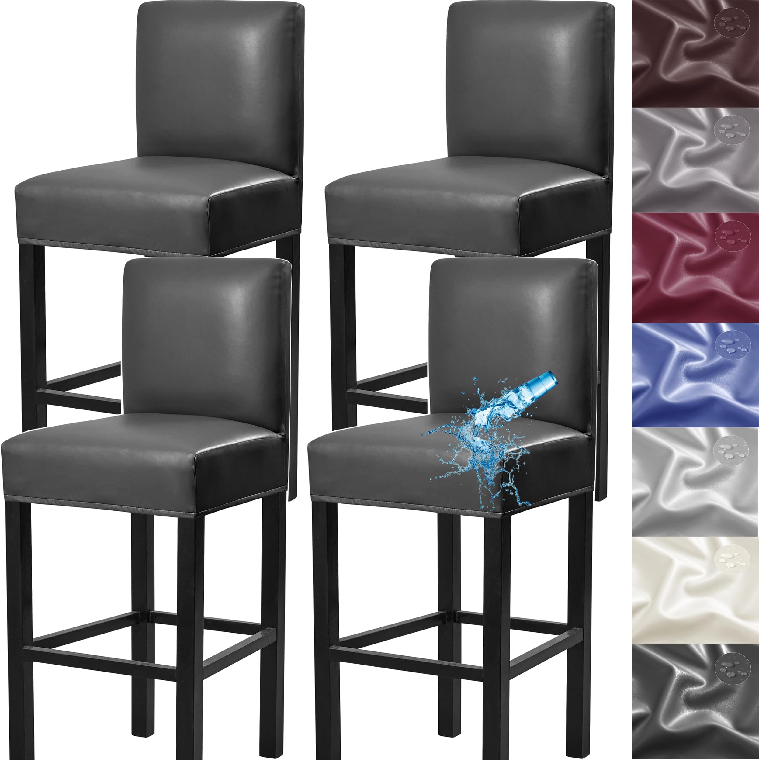 Shukii Waterproof Bar Stool Chair Covers Stretch PU Leather Barstools Chair Seat