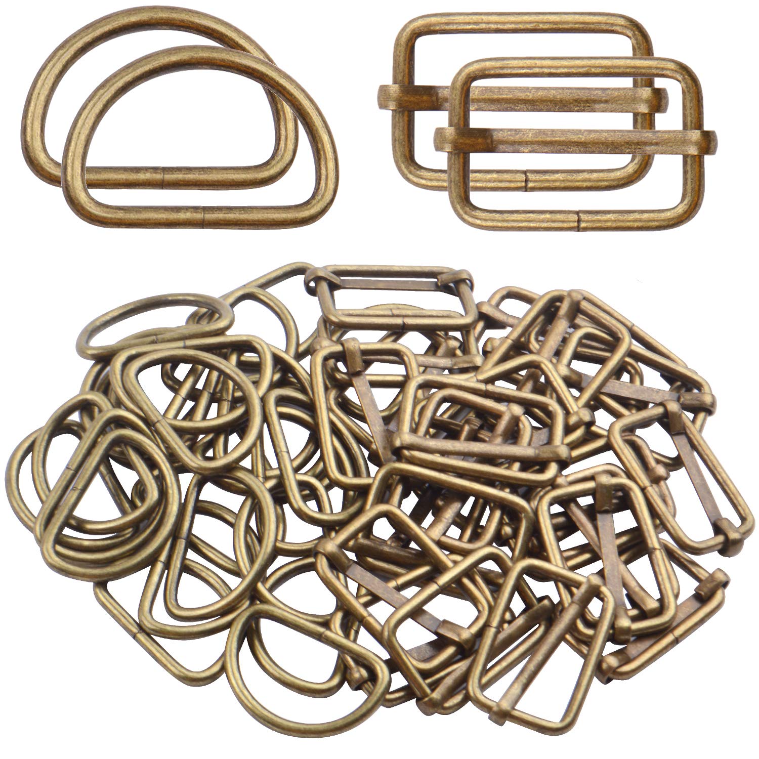 1 inch Metal Buckles, 25pcs Metal D Ring Semi-Circular D Rings and 25pcs Adjustable Slides Buckle for Hardware Belt Bags DIY Craft Accessories -