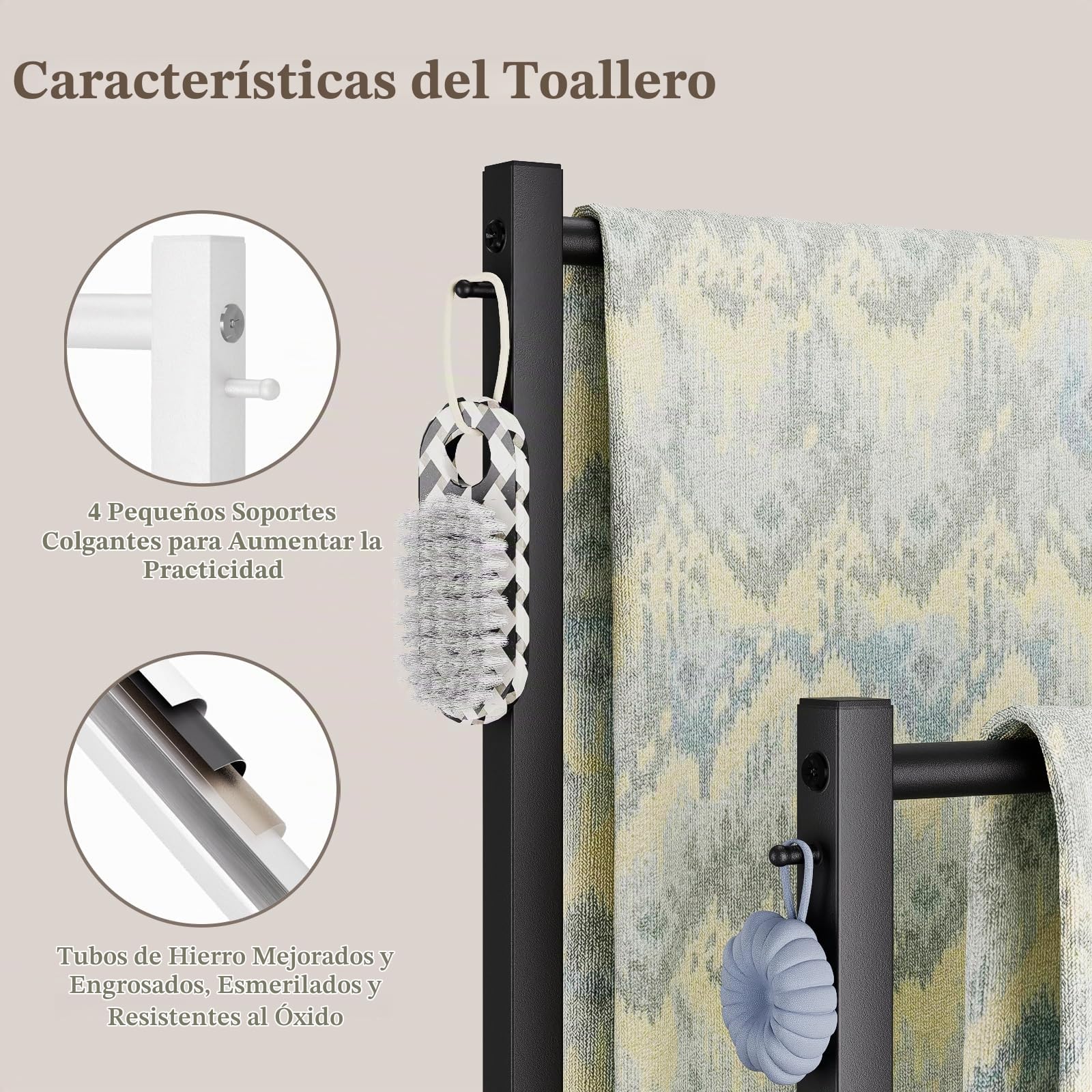 Yawinhe Portatoallas de Pie Autónomo,2 Barras,Toalleros de Baño,Negro | Estante Independiente con Base de Mármol;Toallero de Baño de Pie Barra Toallas Baño,Toallero de Piscina para Exteriores
