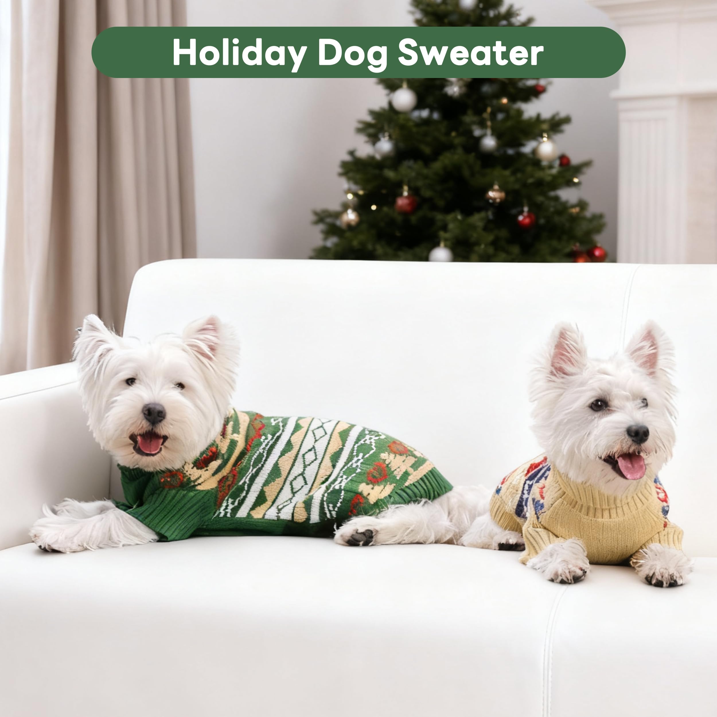 PUMYPOREITY Pull tricoté pour petit chien, pull à col roulé pour chiot, pull de Noël pour chien, garçons et filles, pull d'Halloween pour chihuahua, bouledogue français, yorkie, kaki, taille S