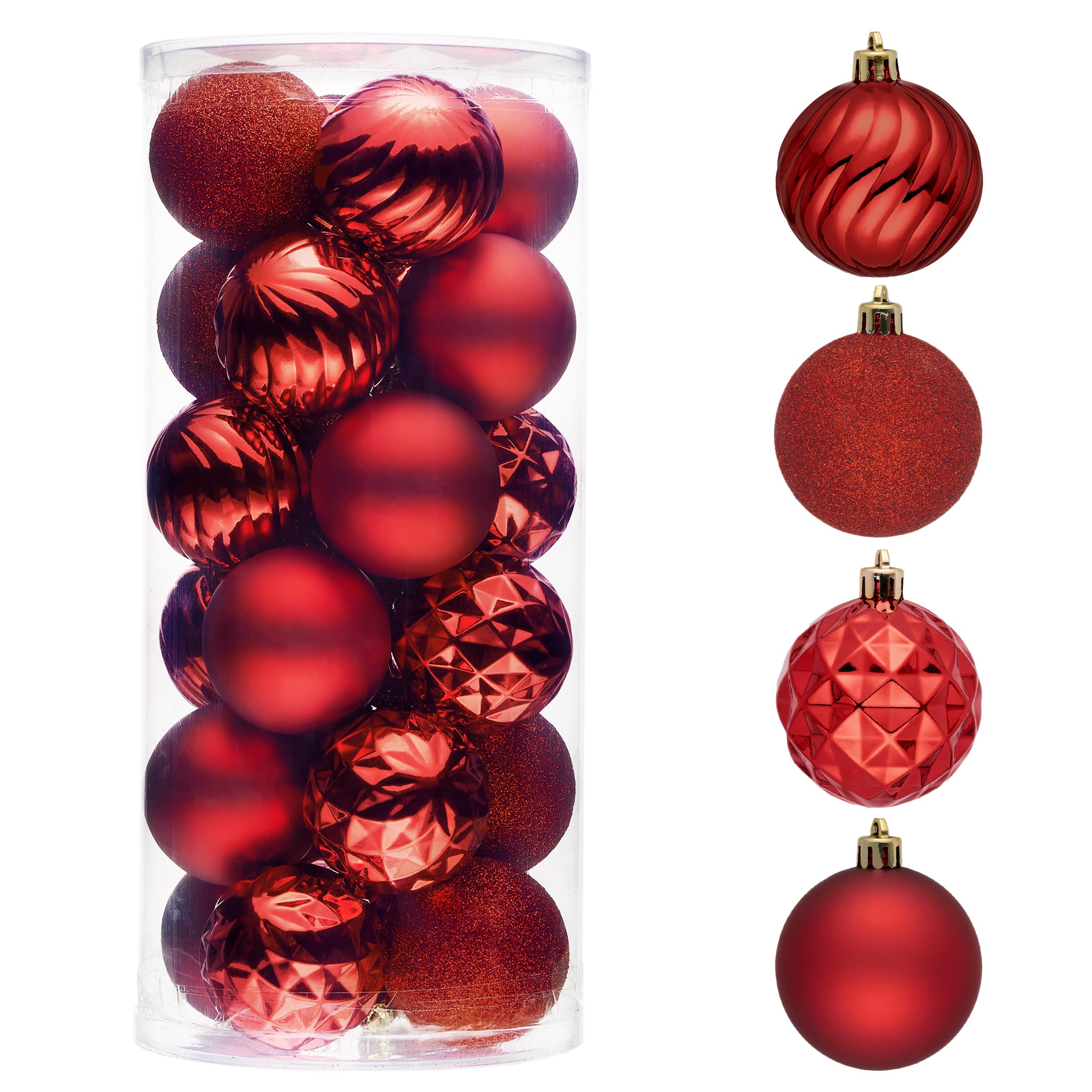 Valery Madelyn Lot de 24 boules de Noël incassables pour sapin de Noël en vrac, 6 cm, décorations à suspendre pour Noël, Saint-Valentin, Saint-Patrick, fêtes de Mardi Gras