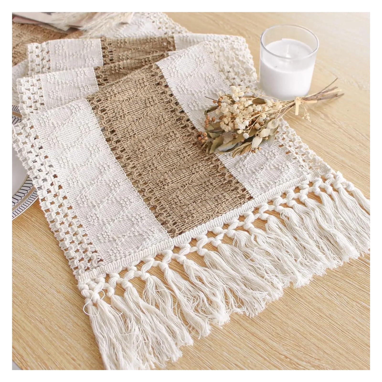 Table Runner Table Runner for Summer Home Decor with Tassels 72 Inches Long Farmhouse Rustic Burlap Tablecloth(30x120cm)