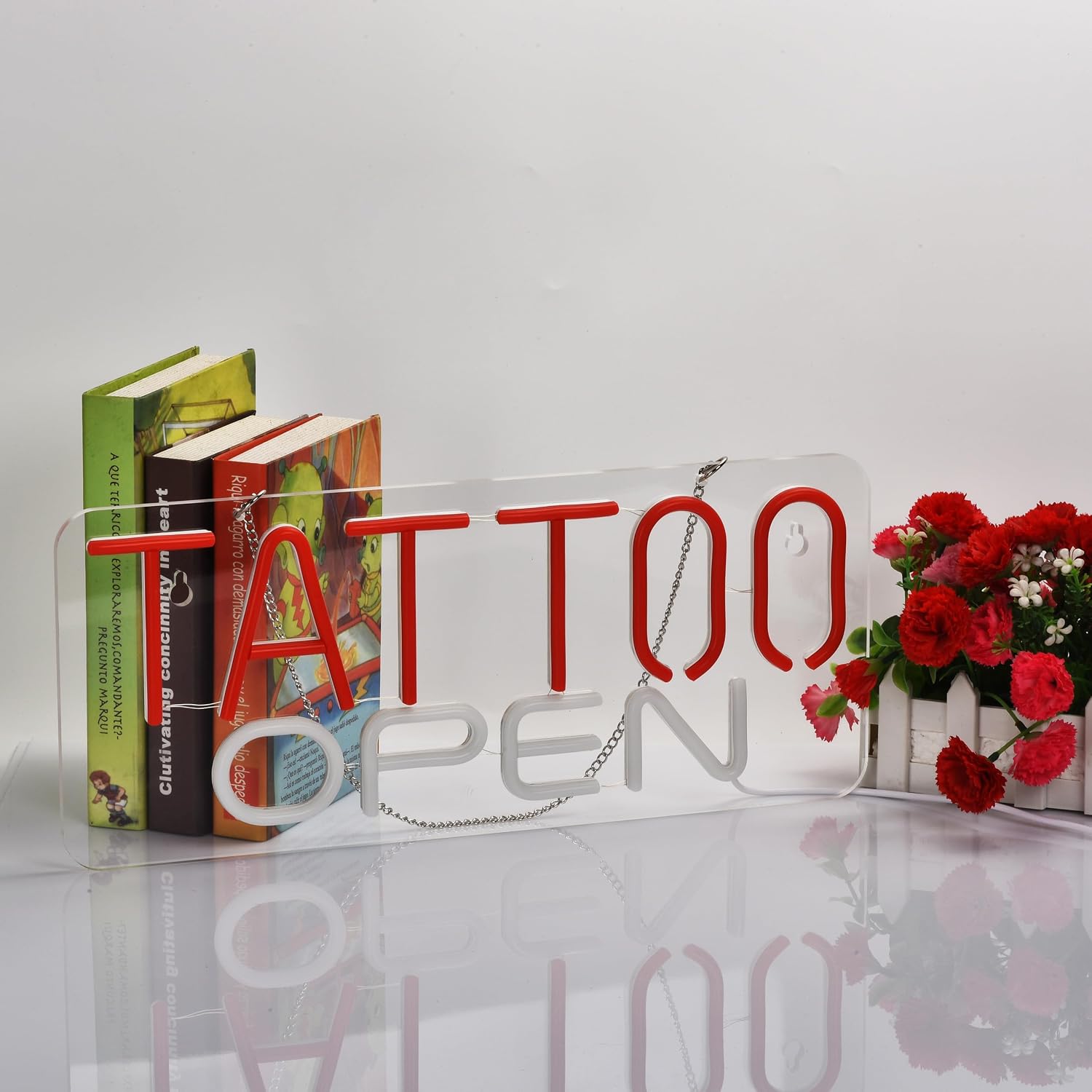 TATTOO OPEN Neon Sign for Wall Décor with Dimmable Switch LED Neon Business Signs Light