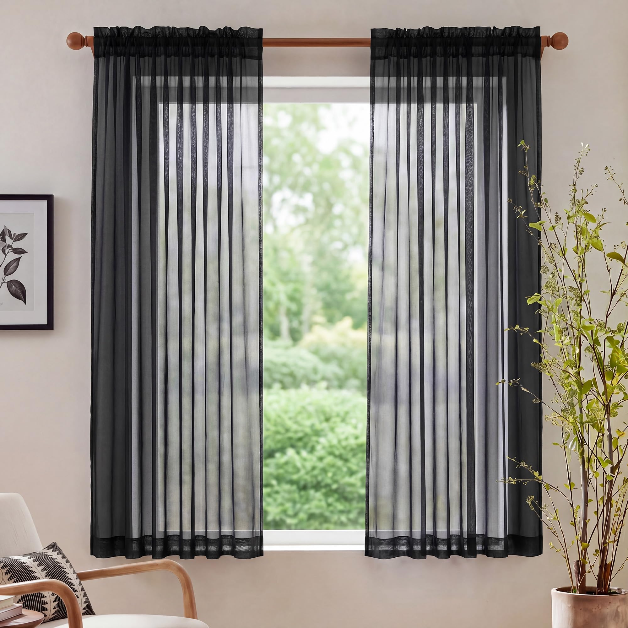 NICETOWN Black Sheer Curtains for Halloween, W42xL63, 2 Panels
