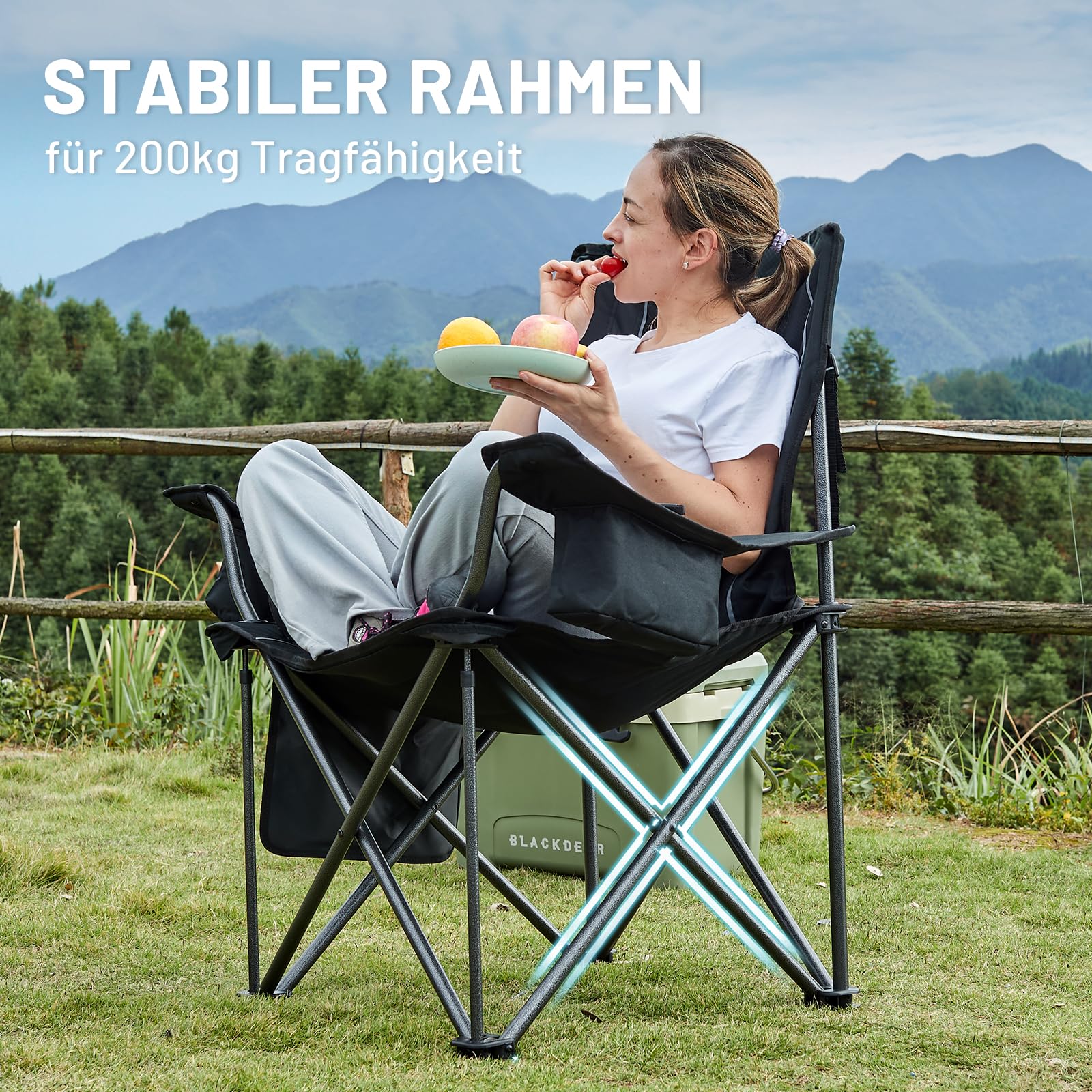 TIMBER RIDGE Campingstuhl Faltbar 200KG Übergroß 63cm Sitzbreit Klappstuhl Camping Bequem Gepolster mit Isolierte Kühltasche Camping Sessel Faltstuhl Gartenstuhl Anglerstuhl