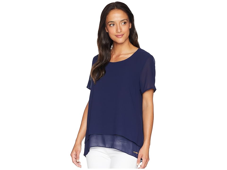 

MICHAEL Michael Kors Back Cut Out Short Sleeve Top (True Navy) Women's Clothing