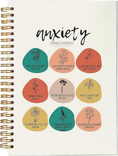 Declaraciones de afrontamiento de ansiedad, salud mental, alivio de la ansiedad, línea botánica de plantas, cuaderno en espiral de 5.5 x 8.3