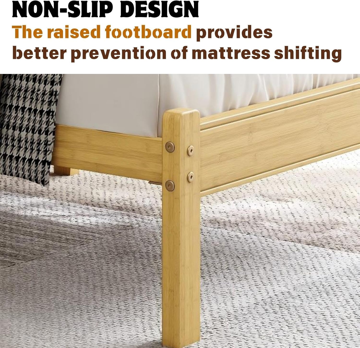 14 Inch Solid Bamboo Wood Twin Bed Frames with Headboard, Bed Frame Twin Size with Metal Slats, No Box Spring Needed, Easy Assembly, Noise-Free, Natural