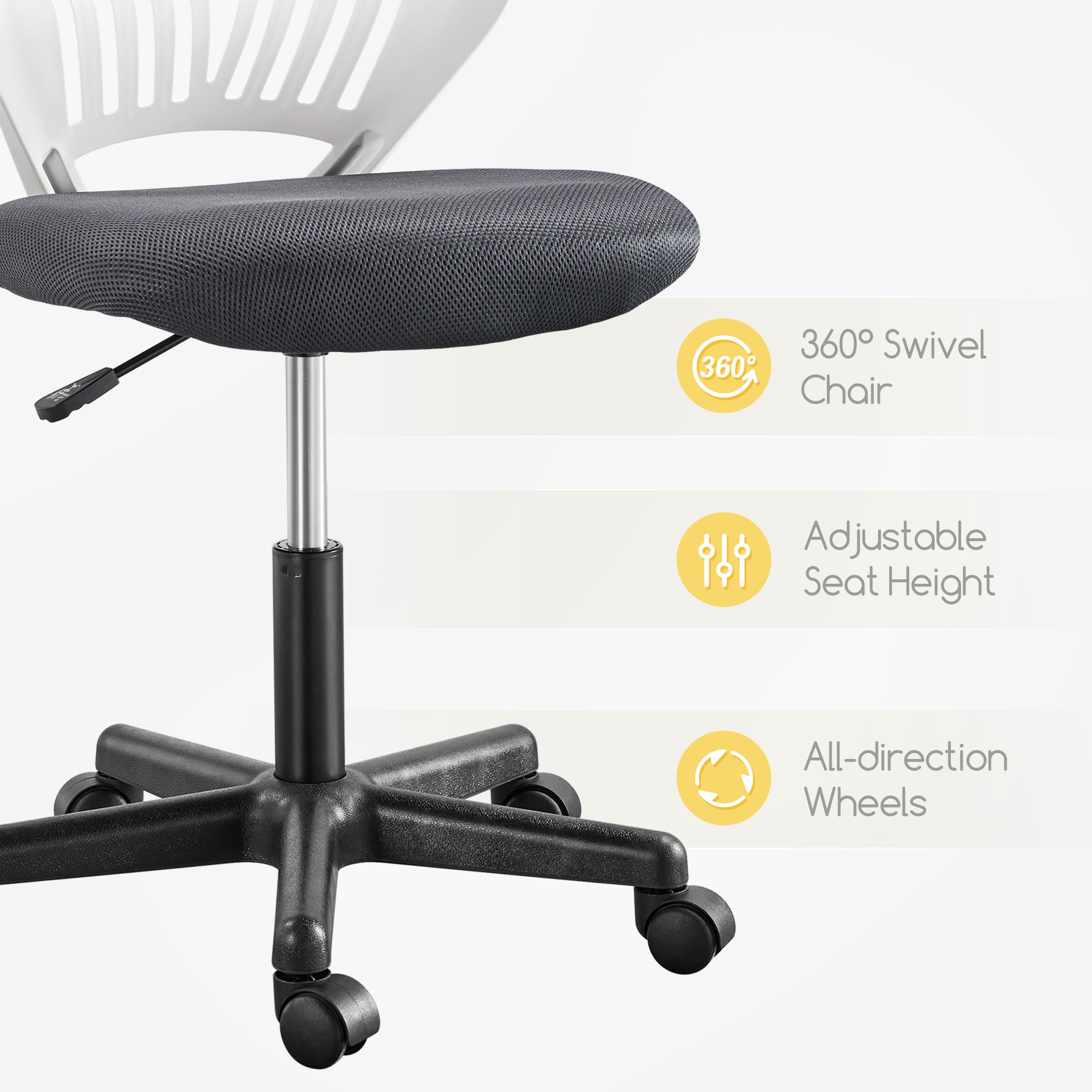 Yaheetech Sedia Ufficio Scrivania Senza Braccioli Girevole a Rotelle Ergonomica Portata 136 kg in Rete Traspirante Altezza Regolabile Grigio Scuro