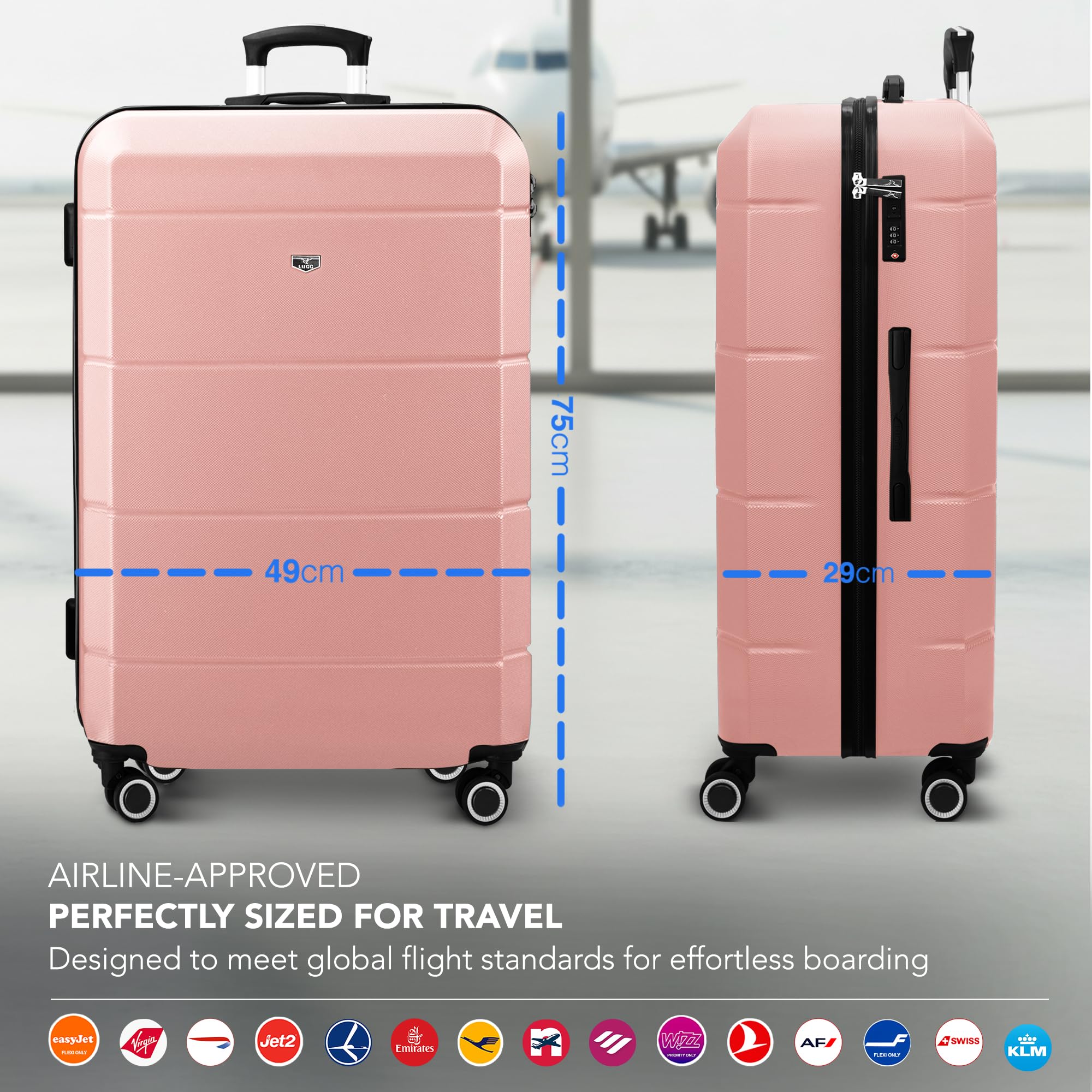 LUGG - Jetset 40cm Suitcase - 40x30x20cm- Ryanair Compatible - Underseat Size - Hard Shell ABS - Spinner & Removable Wheels - Lightweight Travel Luggage- Cream/Brown — view 112