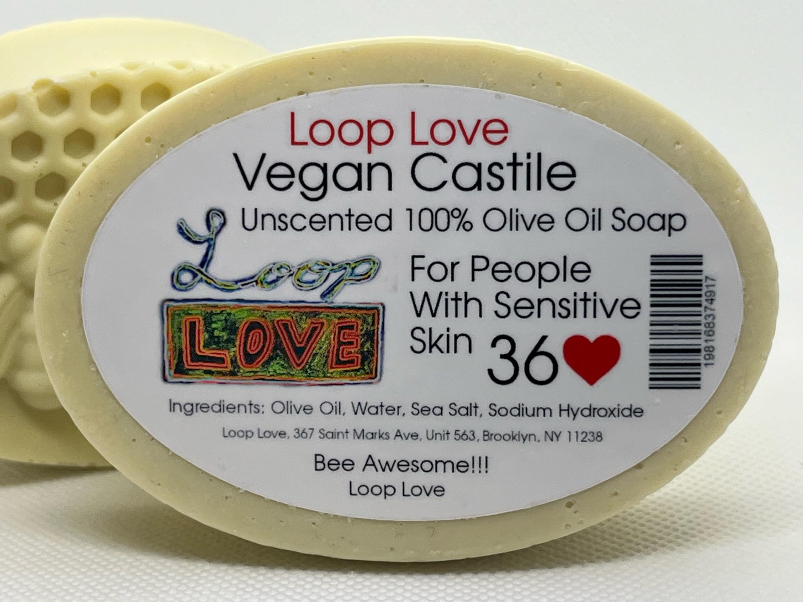 Loop Love Vegan Castile - Unscented - Maximum Natural Moisturization - Sensitive Skin 100% Olive Oil Bar Soap - Cold Process - Long Lasting - Made In The USA