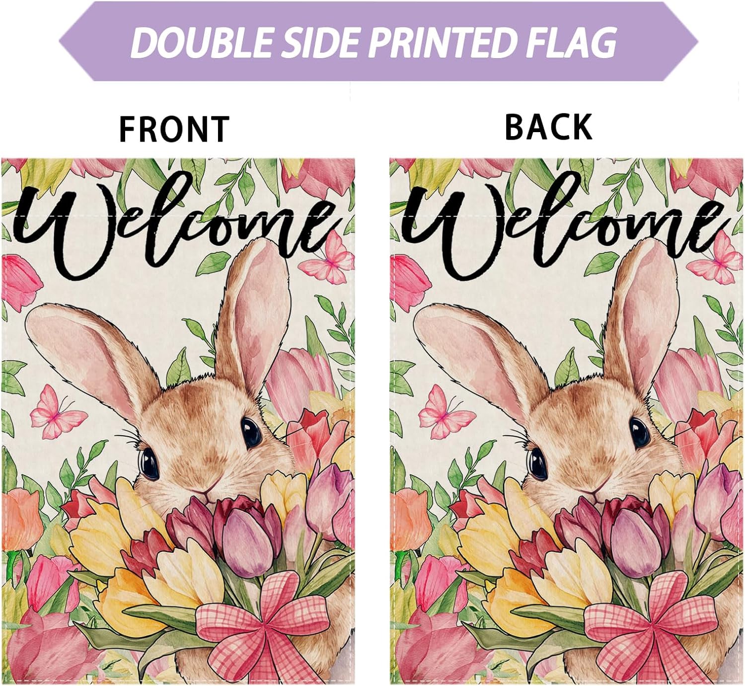 Welcome Tulips Flowers Bunny Rabbits Easter Garden Flag 12x18 Inch Double Sided Small Mini Yard Flag Outdoor Outside Holiday Party Decoration - Image 5