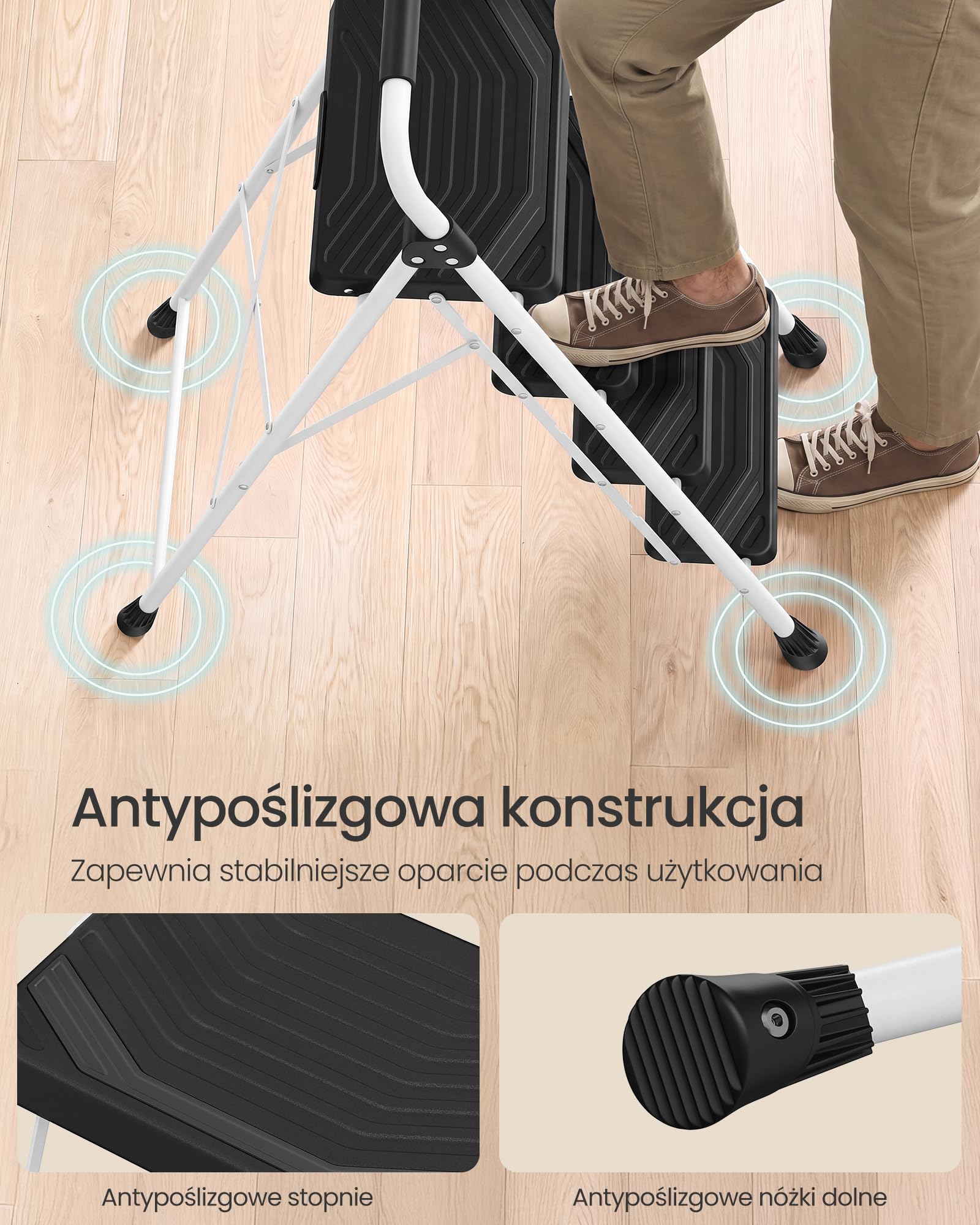 SONGMICS drabina 4-stopniowa, składana, stalowa, z poręczą