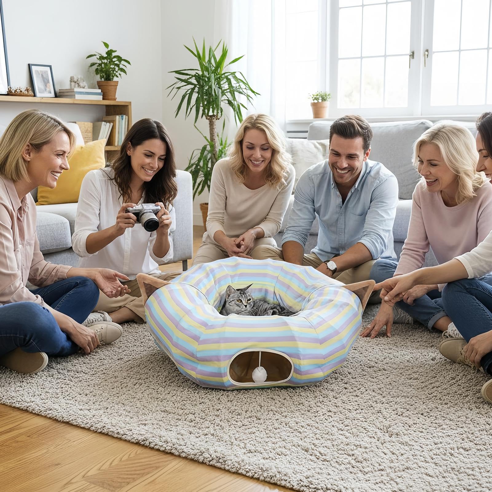 Tunnel pour Chat Grand Jouet en Forme De Maison Pliable avec Puzzle | Tube De Pour Chat À Rayures Colorées Pour Chaton, Animal De Compagnie, Anniversaire, Fête De Noël, Petits Animaux, Chasse