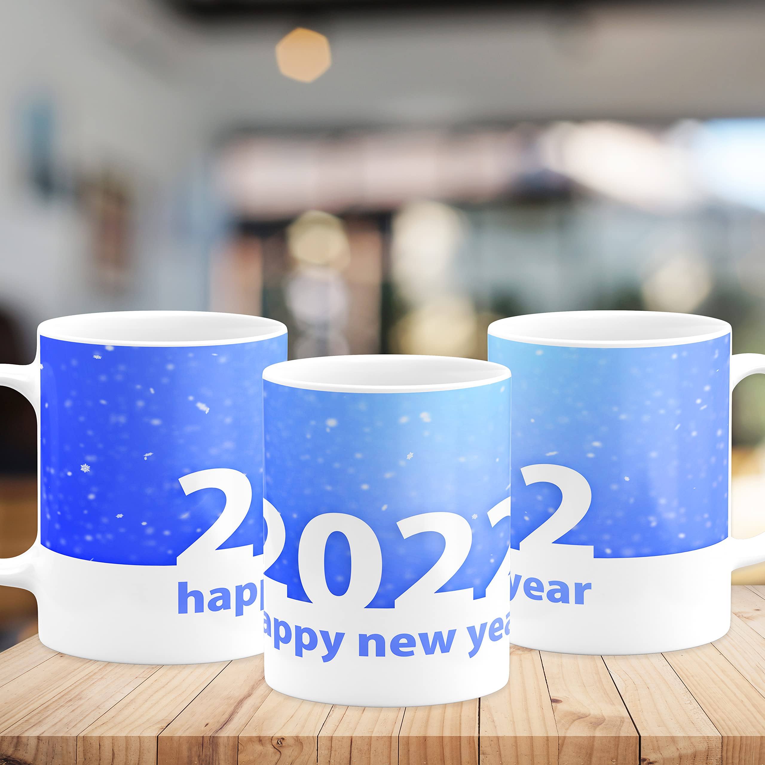 CERAWAX 2023 Happy New Year Printed Blue White Printed Ceramic Tea Coffee Mug, Best Gift Item for Happy New Year Celebration and Party for Friends, Family, Colleagues,325ml