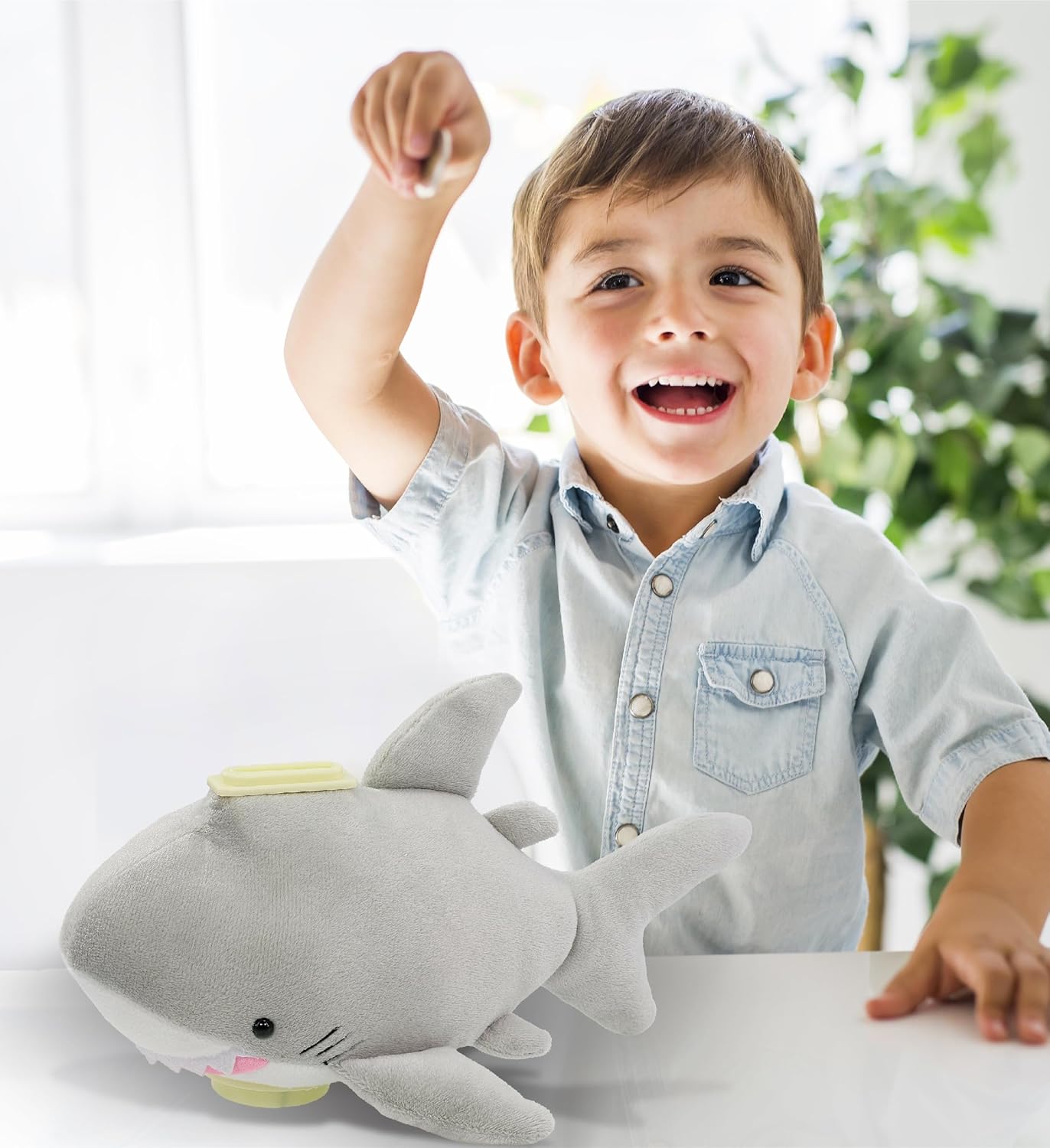 DolliBu Gray Shark Plush Coin Bank – Soft Stuffed Piggy Bank, Ocean Animal Gift for Boys & Girls, 9 Inches - Image 6
