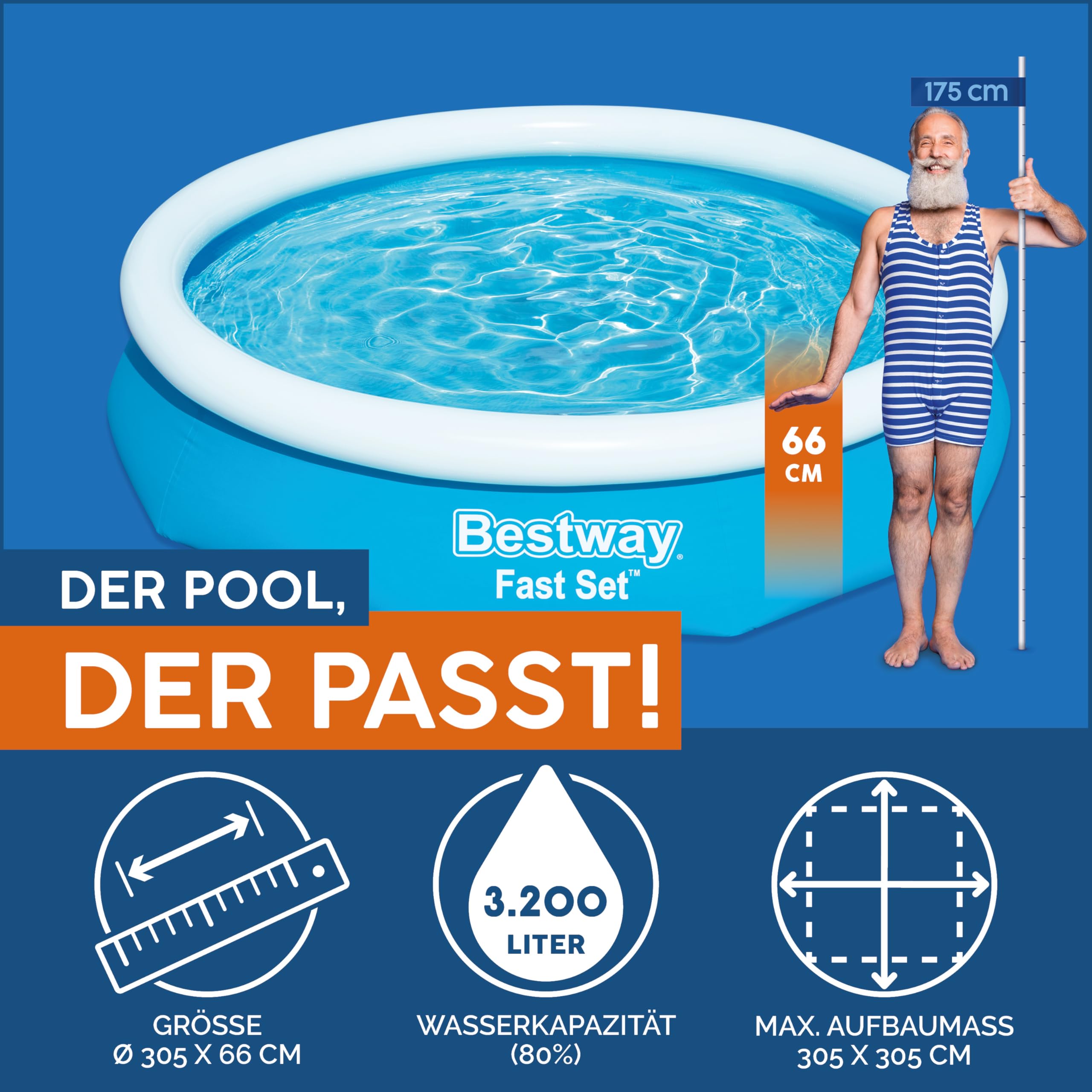 Bestway Fast Set Aufstellpool 305 x 66 cm blau rund
