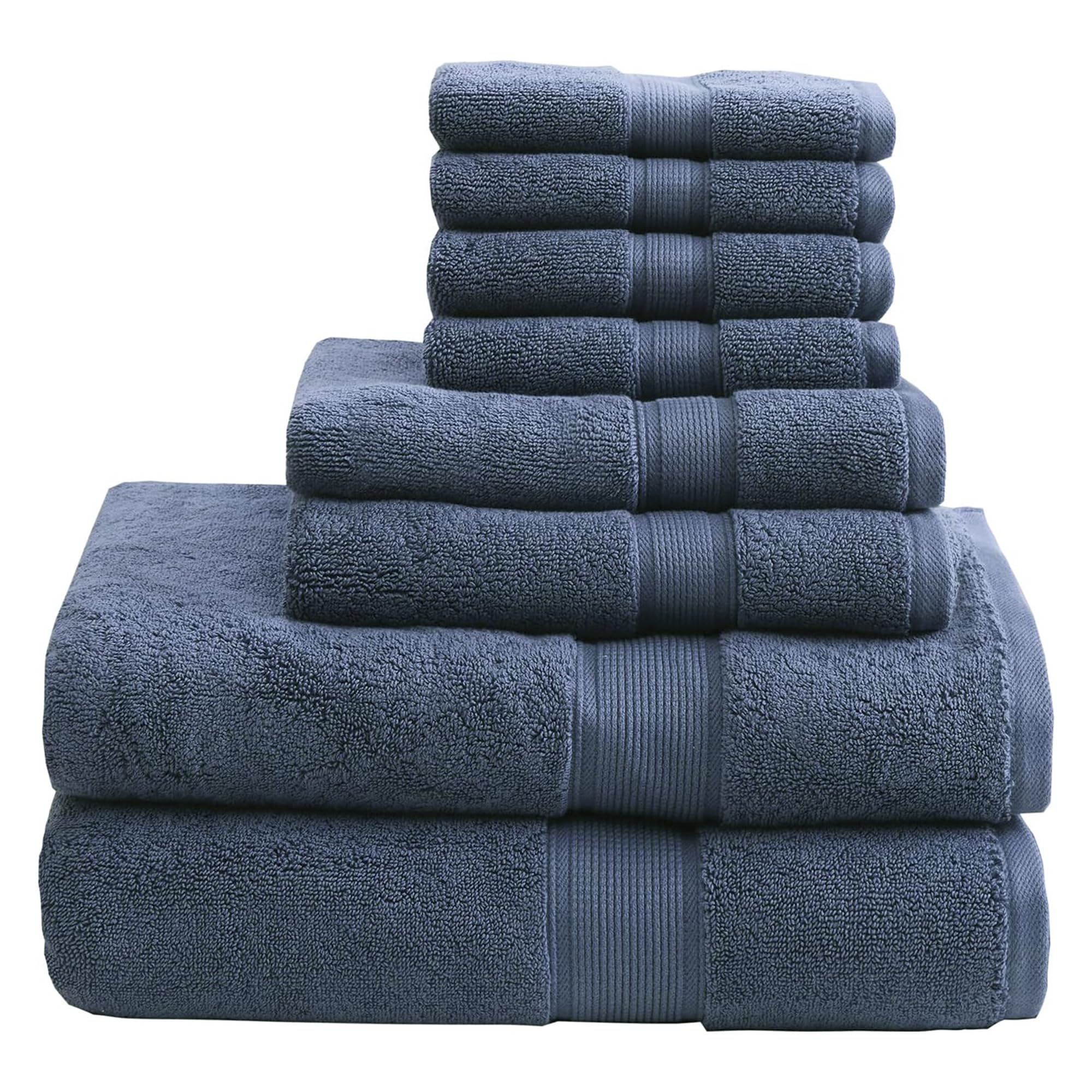 Madison Park 800GSM 100% Cotton Luxury Turkish Bathroom Towels, Highly Absorbent Long Oversized Linen Cotton Bath Towel Set, 8-Piece Include 2 Bath Towels, 2 Hand Towels & 4 Wash Towels, Navy
