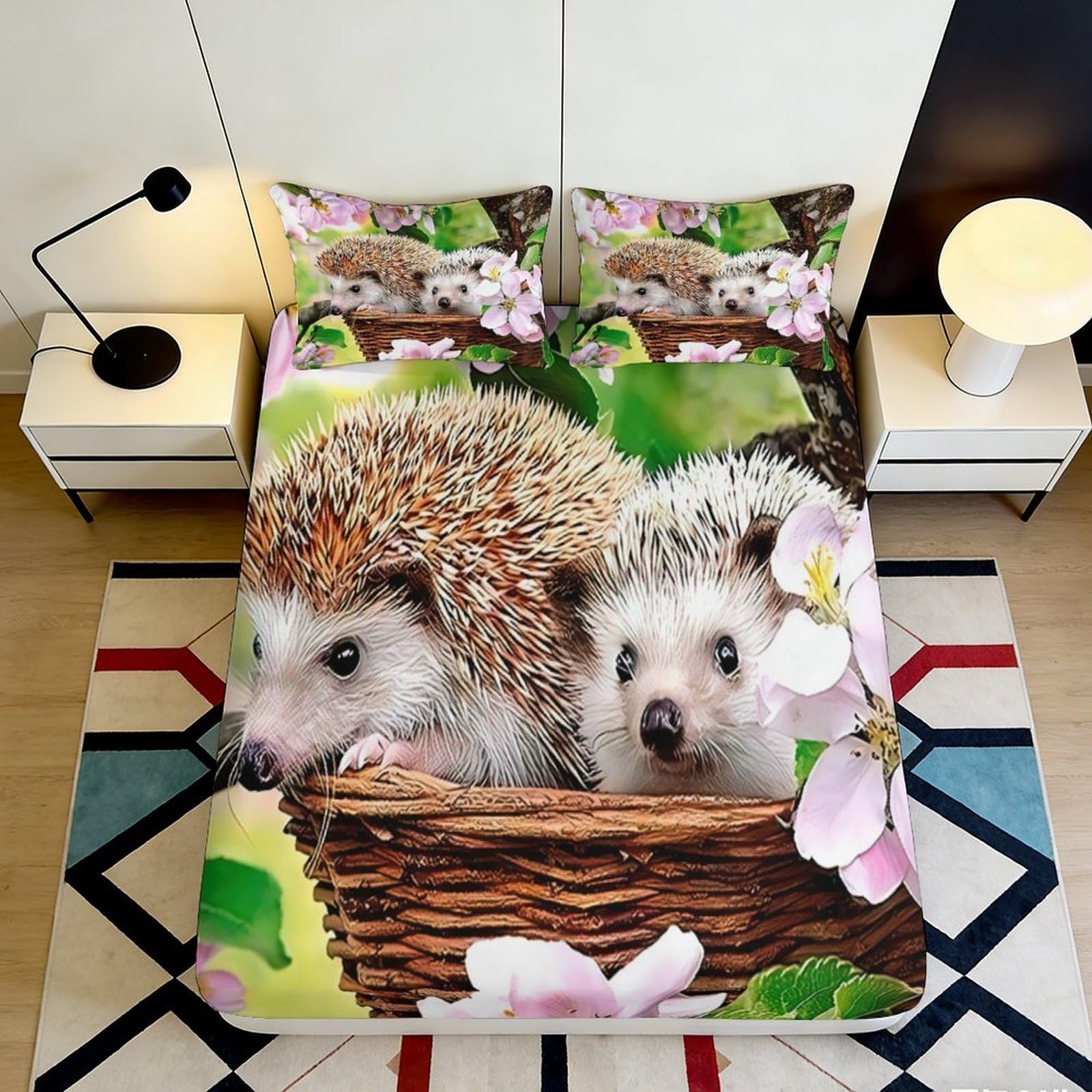 Pnayamiorkfel Style-6 3D Printed Hedgehog Basket Fitted Sheet Microfiber Floral Blossom Mattress Cover For Bedroom Guestroom Home Decor 90X200x25cm