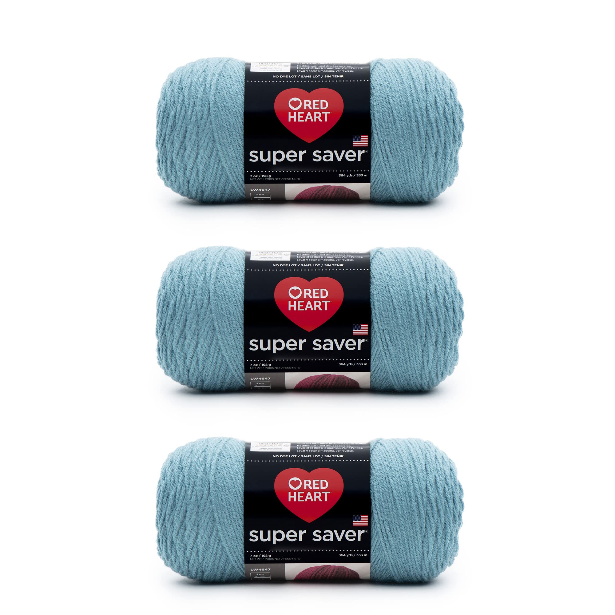 RED HEART Yarn, Blue, Acrylic, 100% Acrylic, 364 Yards, Worsted Weight, Size 4, Machine Washable, OEKO-TEX Certified