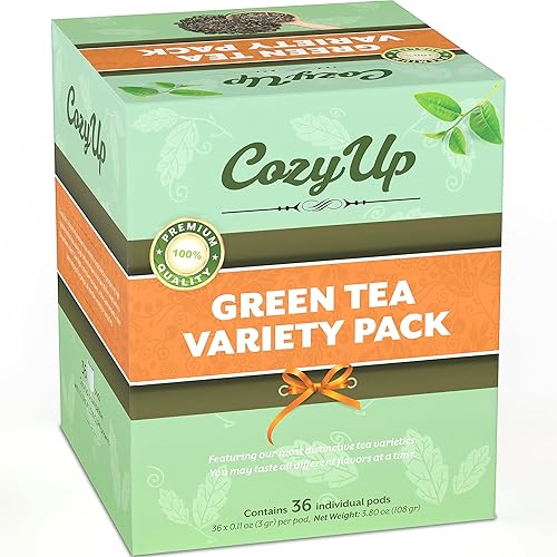 Cozy Up 4 sabores Tés verdes surtidos Cápsulas compatibles con cafeteras Keurig K-Cup Té verde matcha, té verde, té verde jazmín, té Oolong 36