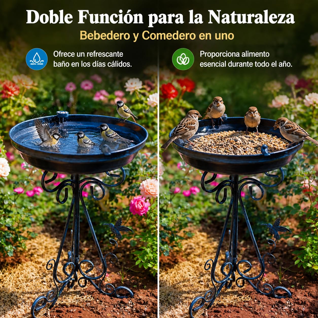 Vogeltränke Gartendeko, Dunkelblaue Metall Vogeltränke mit Ständer, 1000ml Vogelbad für Wildvögel, 45cm Ornate Gartenstecker Stehend