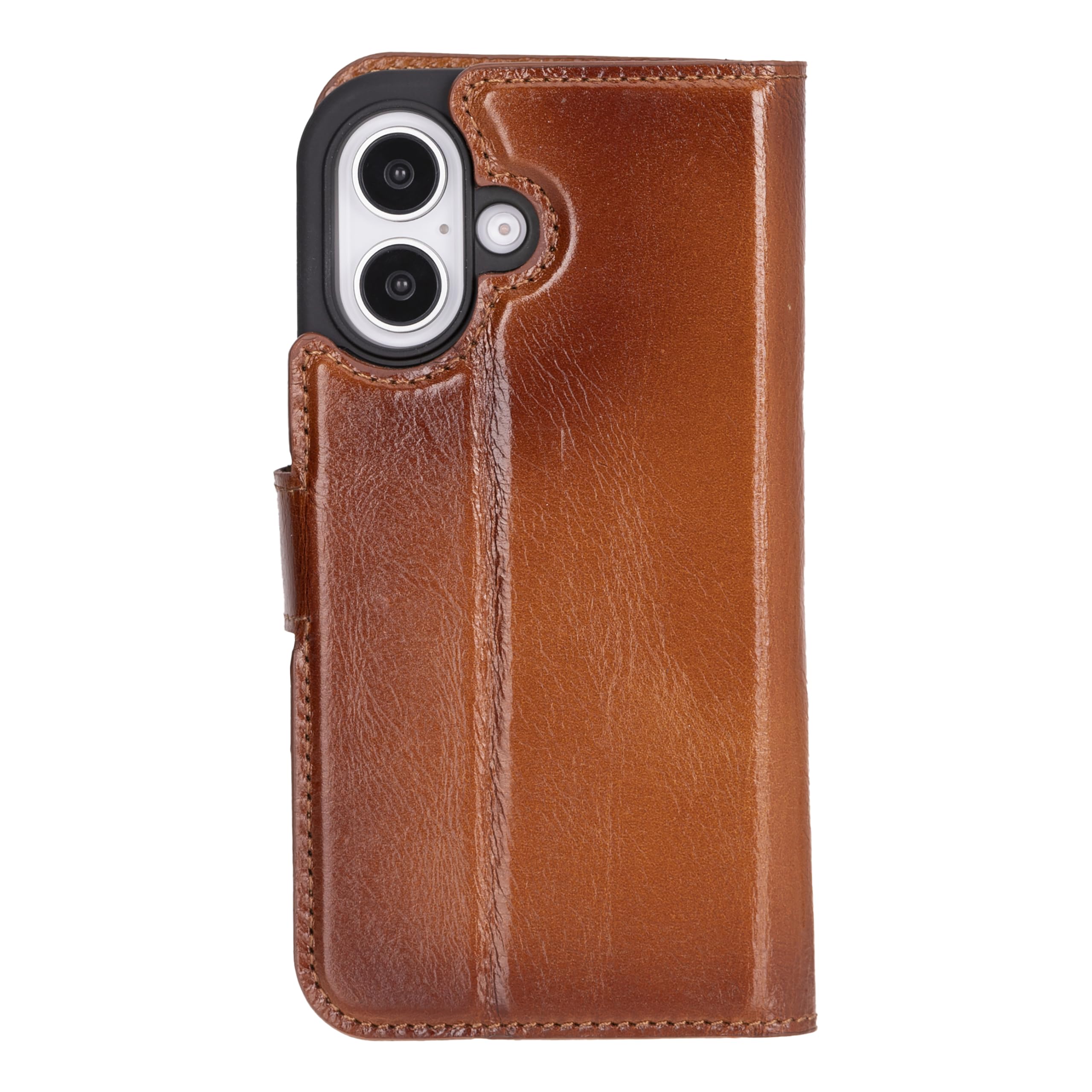 Funda tipo cartera de piel auténtica compatible con iPhone 16 (6.1 pulgadas), bloqueo RFID, tarjetero, soporta carga compatible con MagSafe, cierre magnético (bronceado rústico)