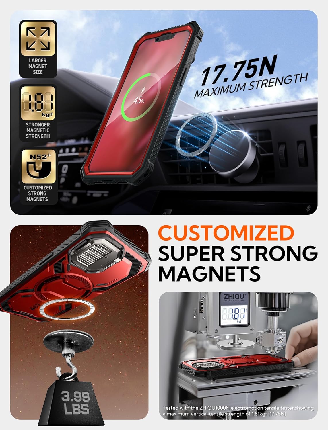 i-Blason for iPhone 16e Case with Camera Cover Stand [Built-in Screen Protector] [Wireless Charging Compatible] Full-Body Heavy Duty Military-Grade Protection Rugged Magnetic Phone Case, Red - Image 4