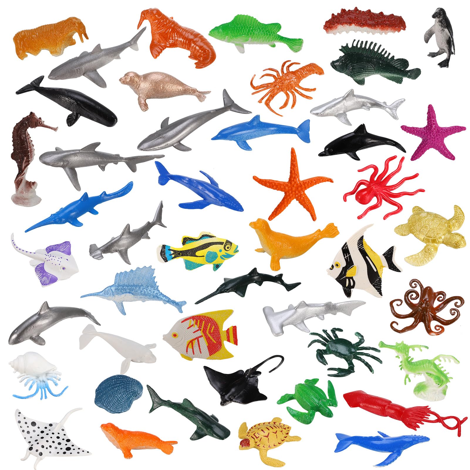 Mini Sea Animal Figures - 46pc Under the Sea Creatures Toys for Children's Learning & Education