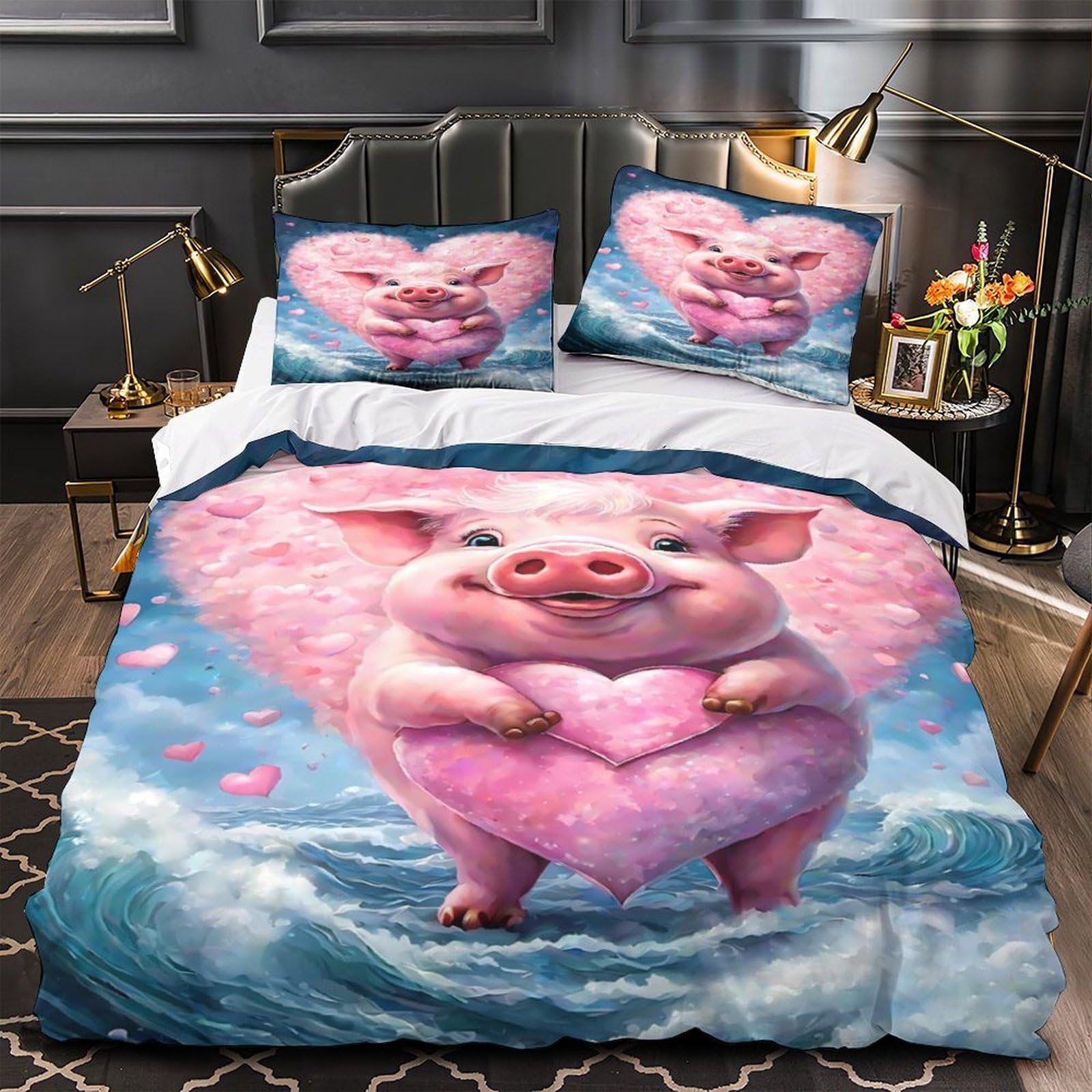 Cochon mignon parure de lit 140x200 cadeau idéal anniversaire