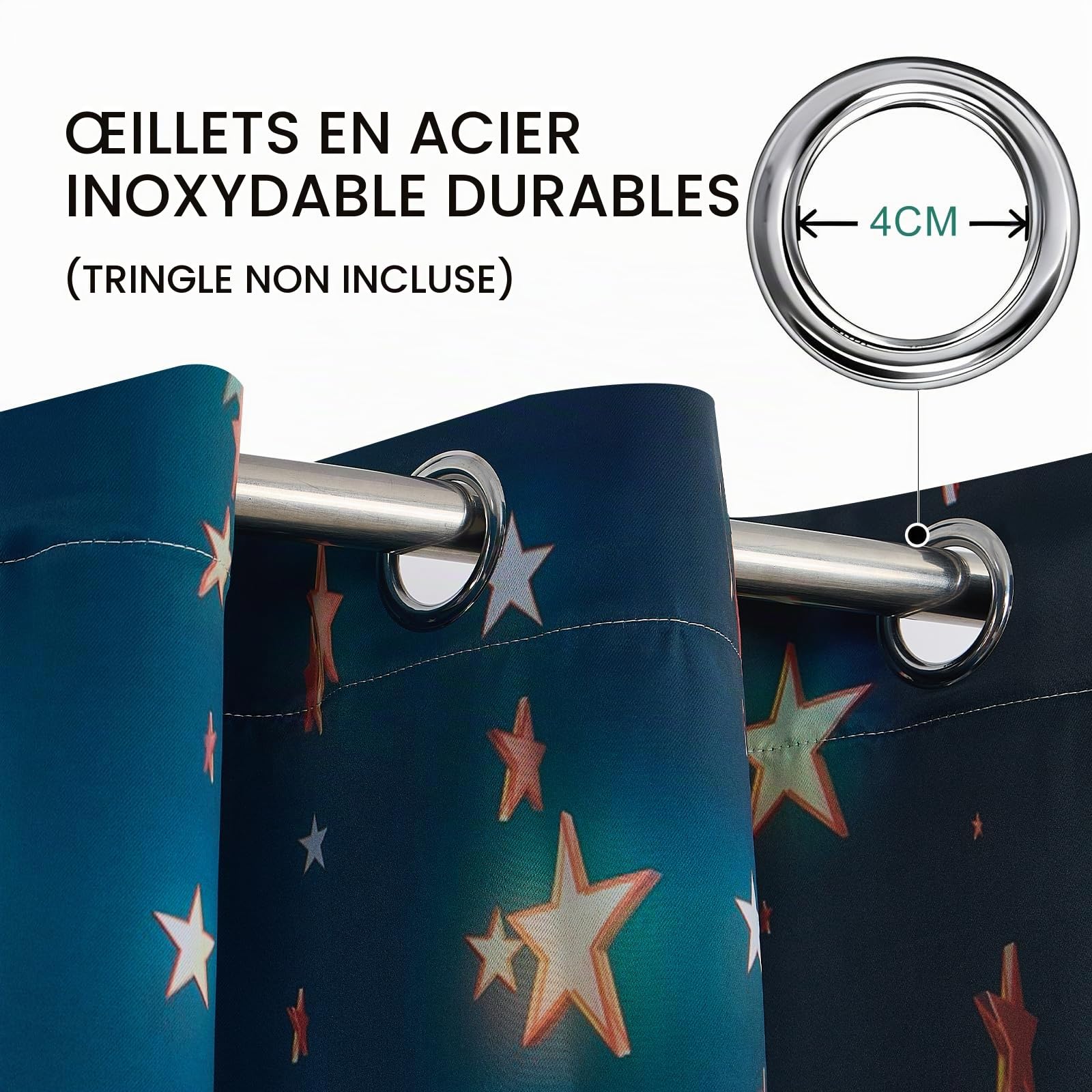 YONGFOTO Rideaux Occultants Espace Chambre d'enfant Garçon Étoiles Bleues | Étoiles Dorées Scintillantes Rideaux Thermiques Occultants pour Chambre à Coucher avec Œillets 2 Panneaux 107 x 160 cm