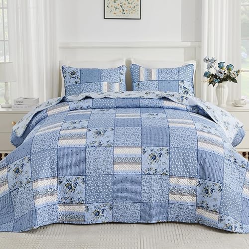 Miniatura 9 de ENJOHOS Juego de colcha de 3 piezas de color rosa y gris, colcha tamaño King, colcha ligera y reversible para cama King, estilo coreano, jardín de