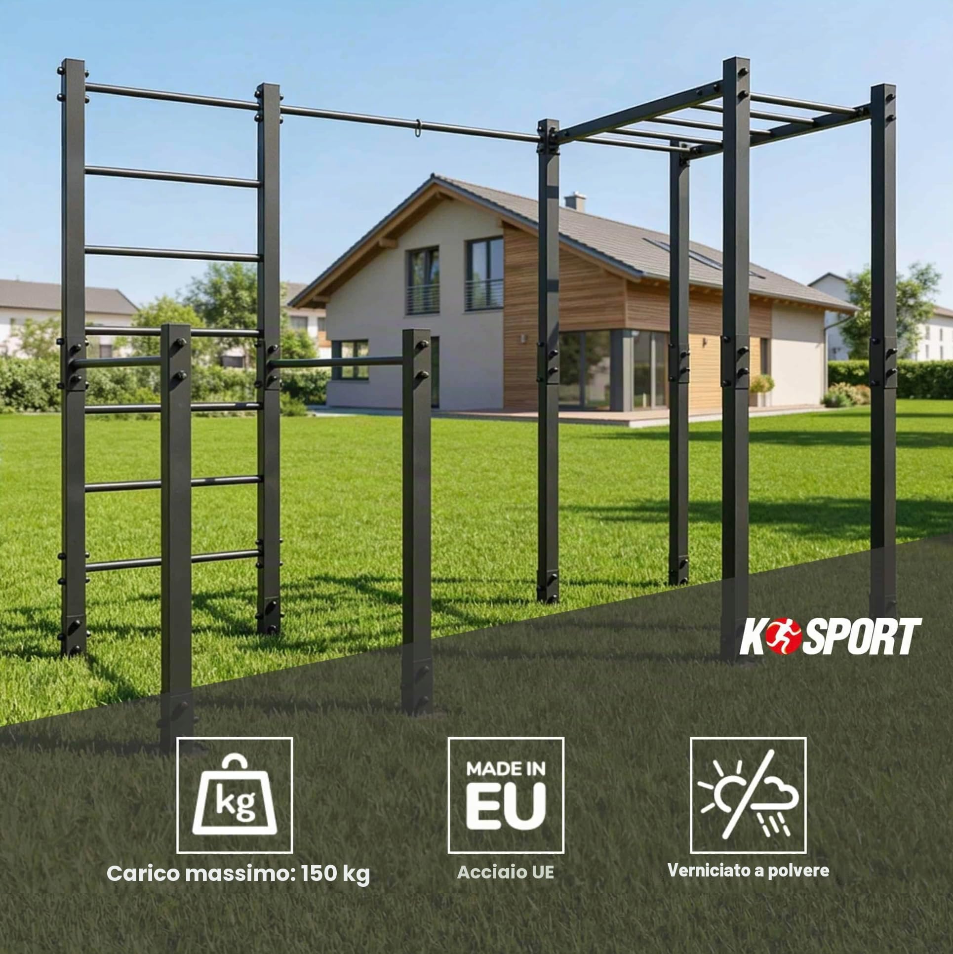 K-Sport: Calesthenics Outdoor Station I barra per trazioni stazionarie da esterni + stazione Dip fino a 175 kg di carico I resistente alle intemperie, Made in EU