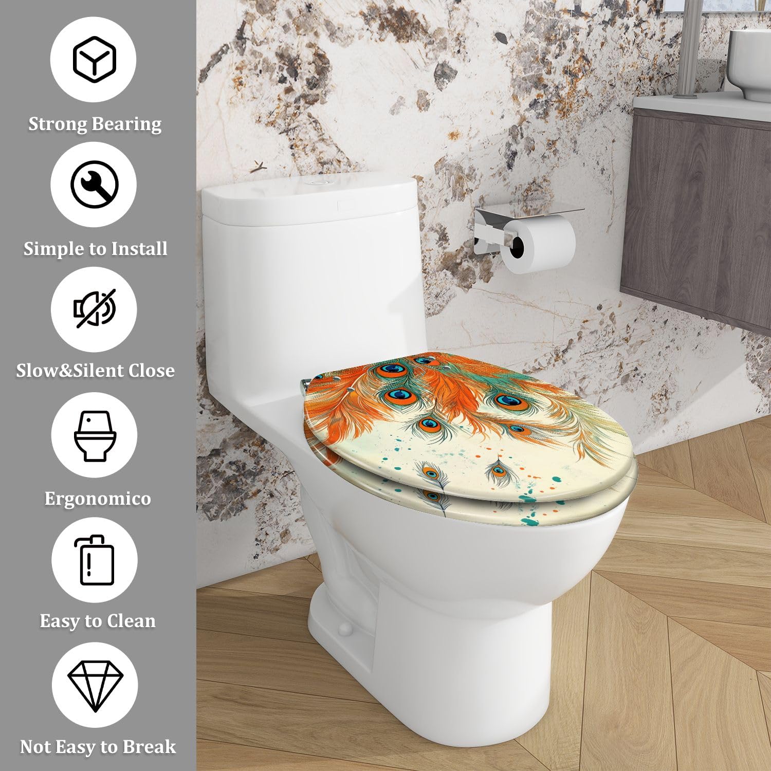 Sedile WC decorativo allungato per il bagno