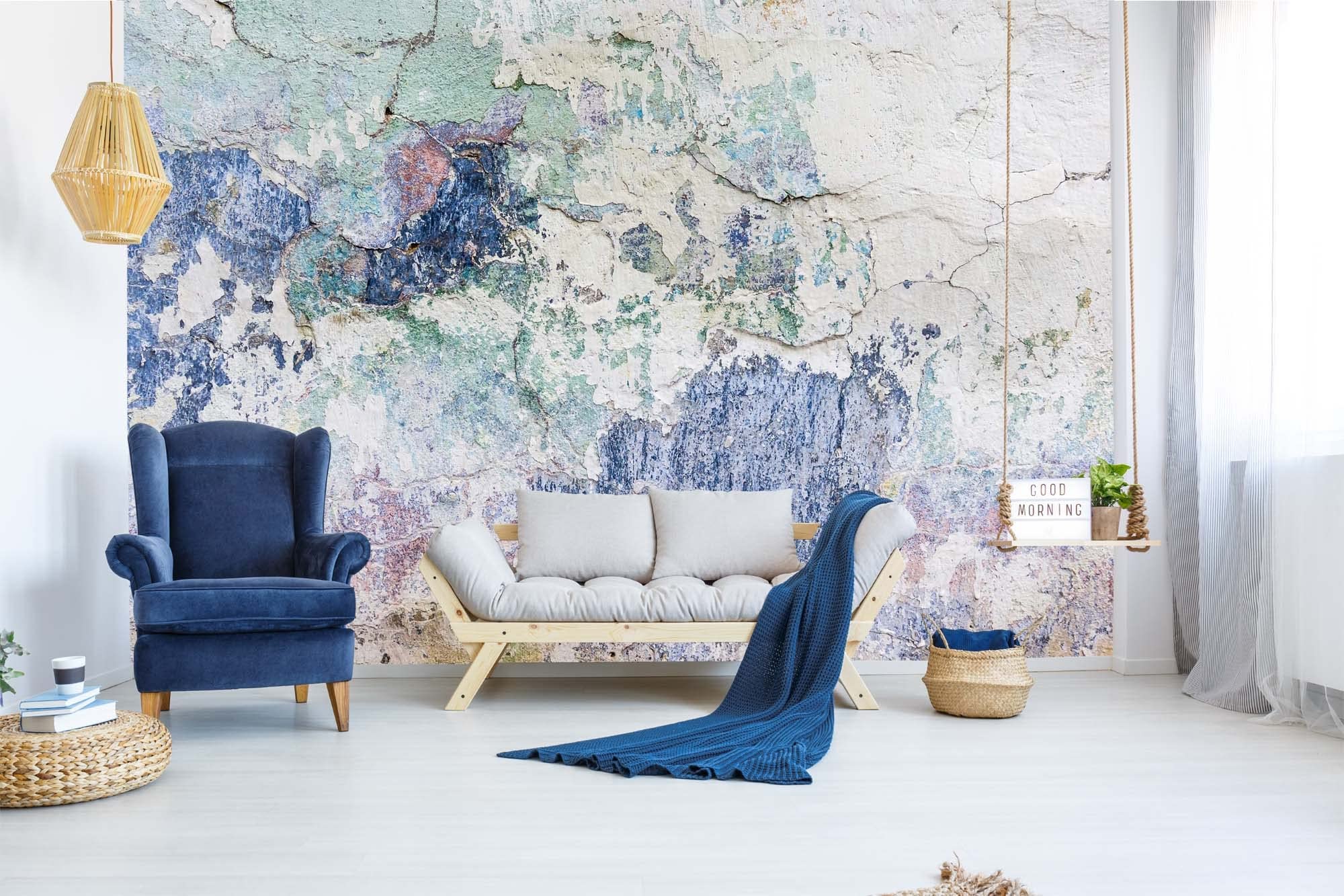 DIMEX LINE Non-Woven Photo Wallpaper Blue Dirty WALL 375 x 250 cm - Non-Woven Wallpaper, wall Mural, wall Art - Wallpaper for Living Room, Bedroom, Office, Kitchen