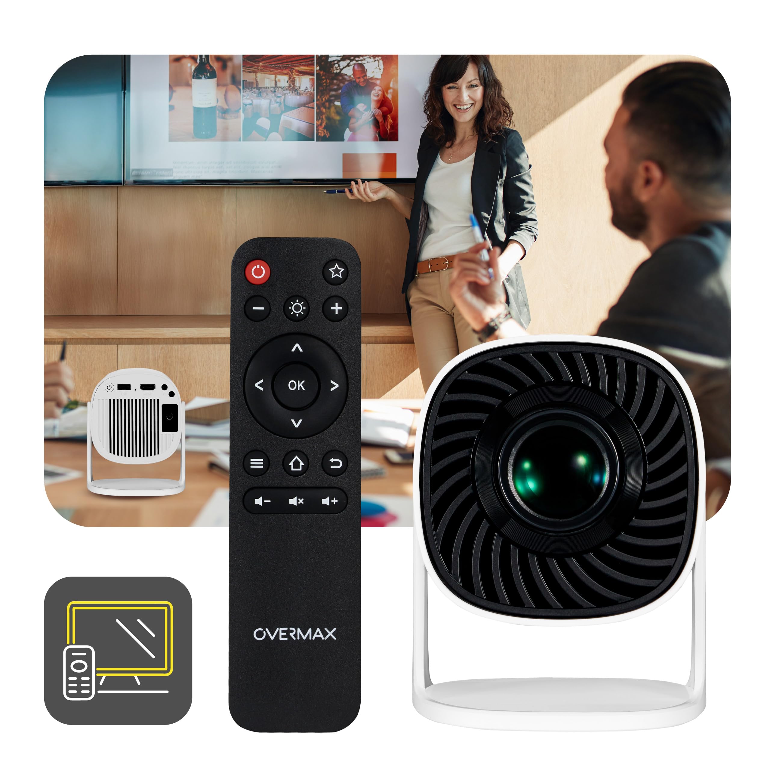OVERMAX MULTIPIC EZ Proiettore 4K FullHD, Batteria 120 Minuti, Correzione Trapezoidale, Immagine fino a 200, Wi-Fi Bluetooth 5.3, 2000 Lumen 120 ANSI, Proiettore di Stelle, Telecomando, Android 9.0