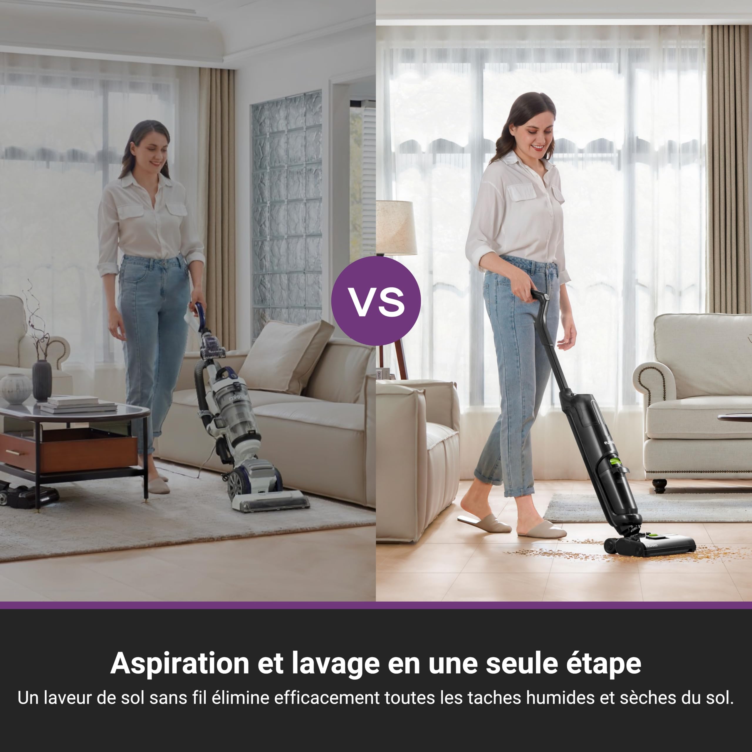 Eureka NEW400 Aspirateur Laveur sans Fil pour Sols Durs,Aspirateur Balai sans Fil Sec et Humide,Autonettoyant,Aspirateur Laveur Eau et Poussière,Longue Autonomie,pour Les Saletés Collantes,Sols Durs