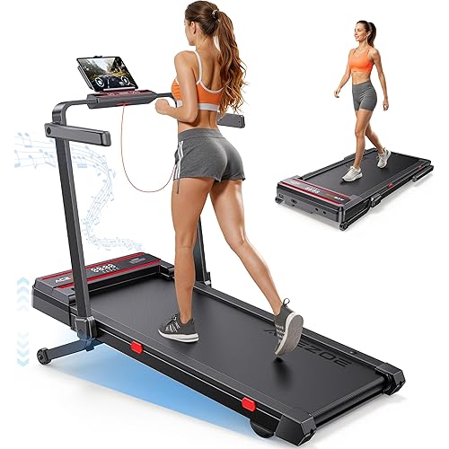 Foldable Walking Pad with 0-15% Auto Incline and Handle Bar, Under Desk Treadmill with 300LBS Weight Capacity, 3.0HP Quiet Treadmills for Home with Speaker, APP & Remote Control