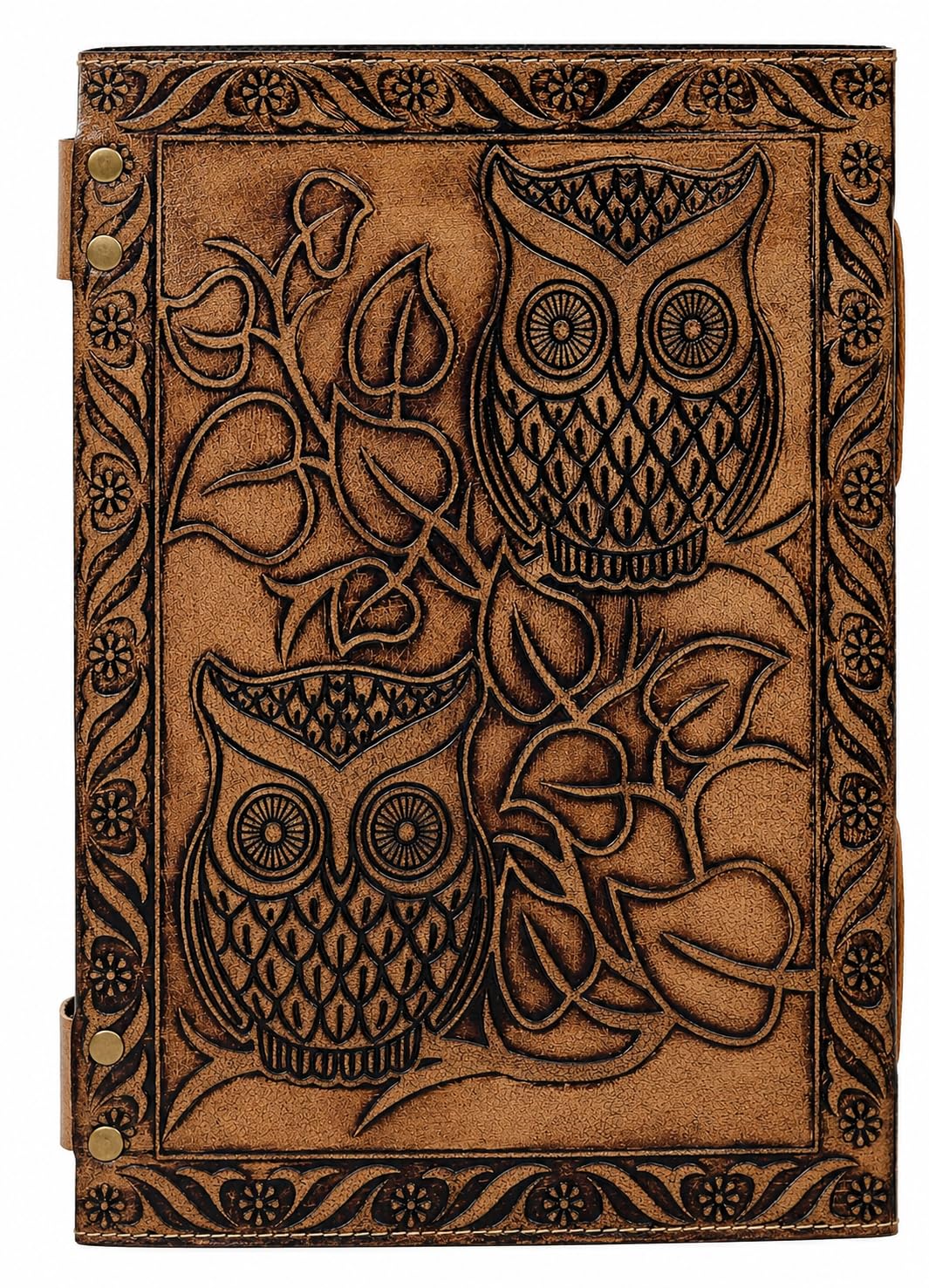 CREATIVE LEATHER ART Cuaderno vintage de piel de búho de 10 x 7 pulgadas