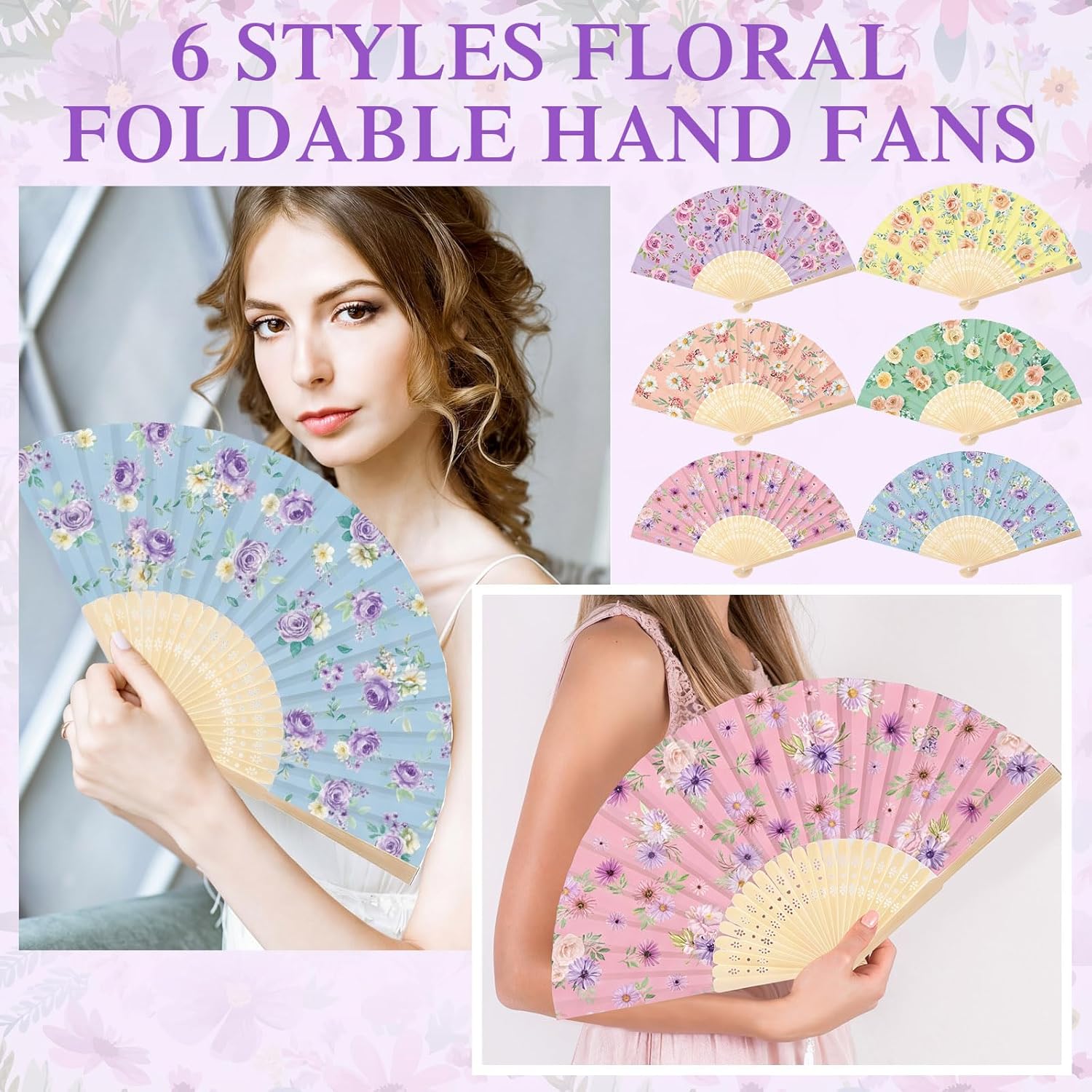 RattanView 30 Pcs Flower Tea Party Folding Hand Fan Bulk with Organza Bag Wedding Party Favor for Guests Floral Foldable Handheld Paper Fan for Bridal Shower Birthday Parties Supplies Decor Gift