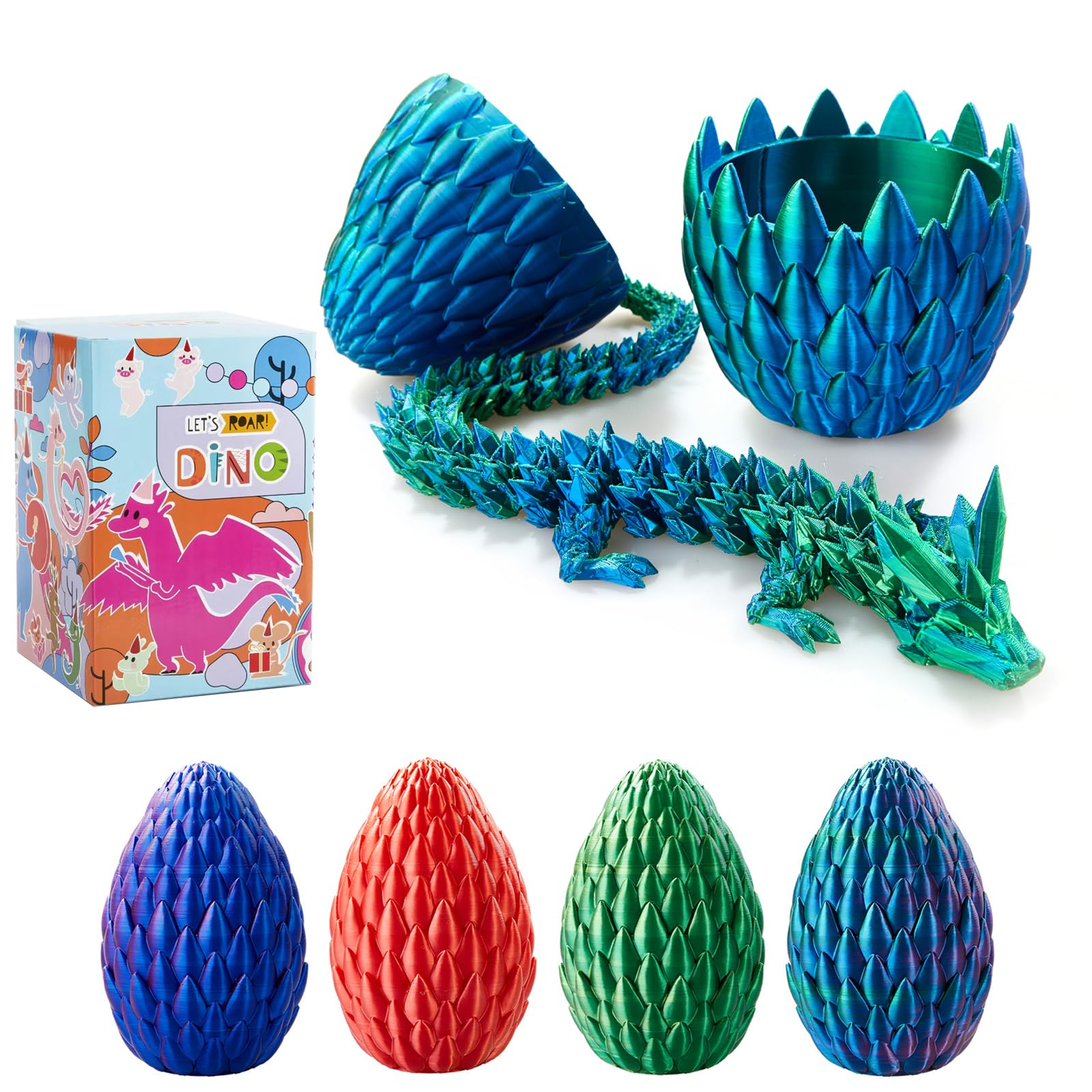 3D Printed Dragon, 15Inch Articulated Dragon with Egg, Adults Dragon Fidget Toy, 3D Printed Crystal Dragon for Home Office Car Desk Decor Toys, Gift Given on Birthday (Blue Green, TY-001