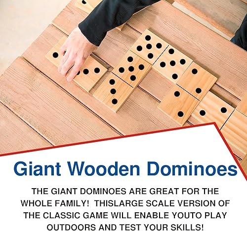 Miniatura 5 de GOTHINK Dominó de madera gigante, madera natural jumbo, juego de 28 piezas con números negros para niños, adultos y familias, perfecto para juegos