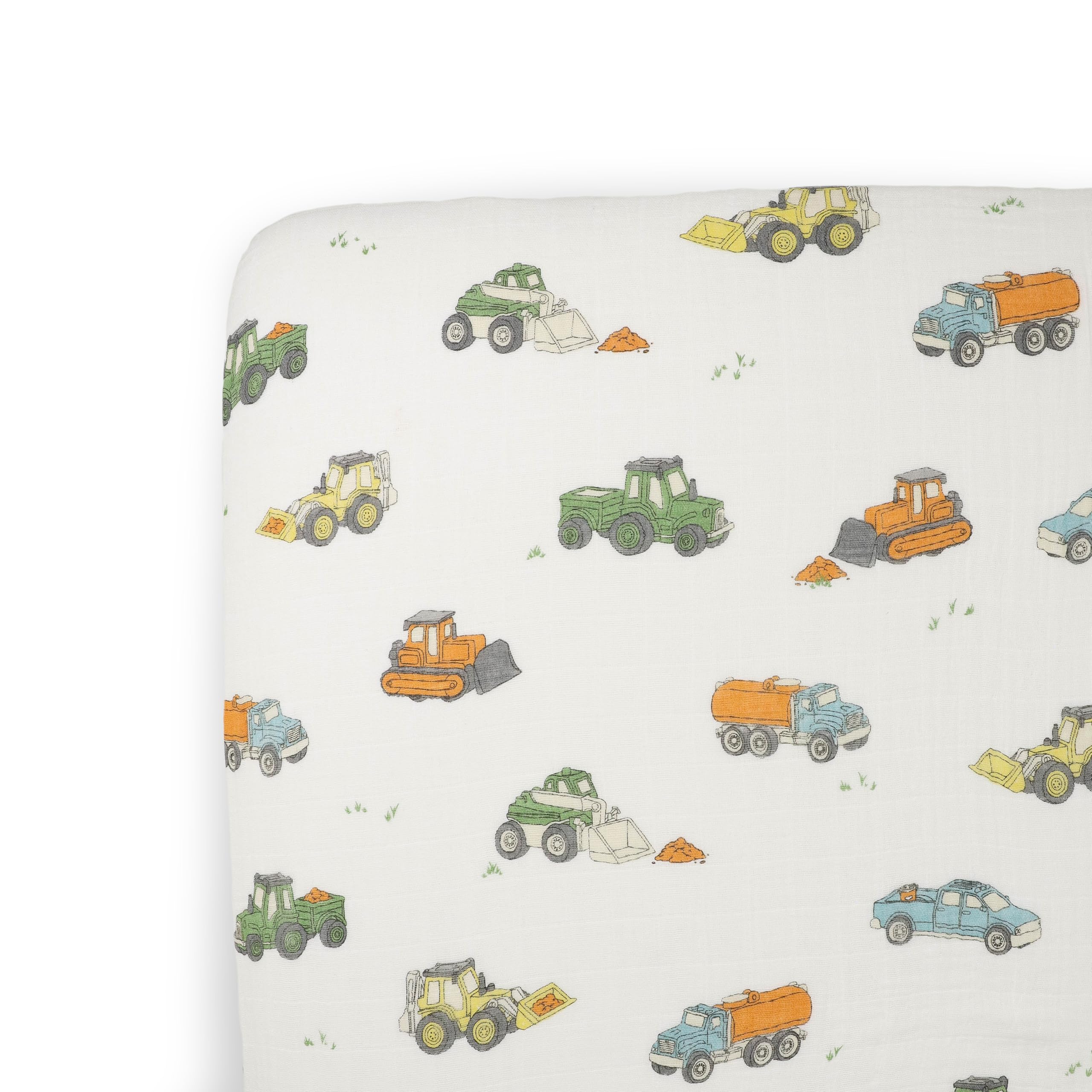 Little Unicorn Premium Crib Sheet | Breathable & Super-Soft Muslin Fabric (Work Trucks)